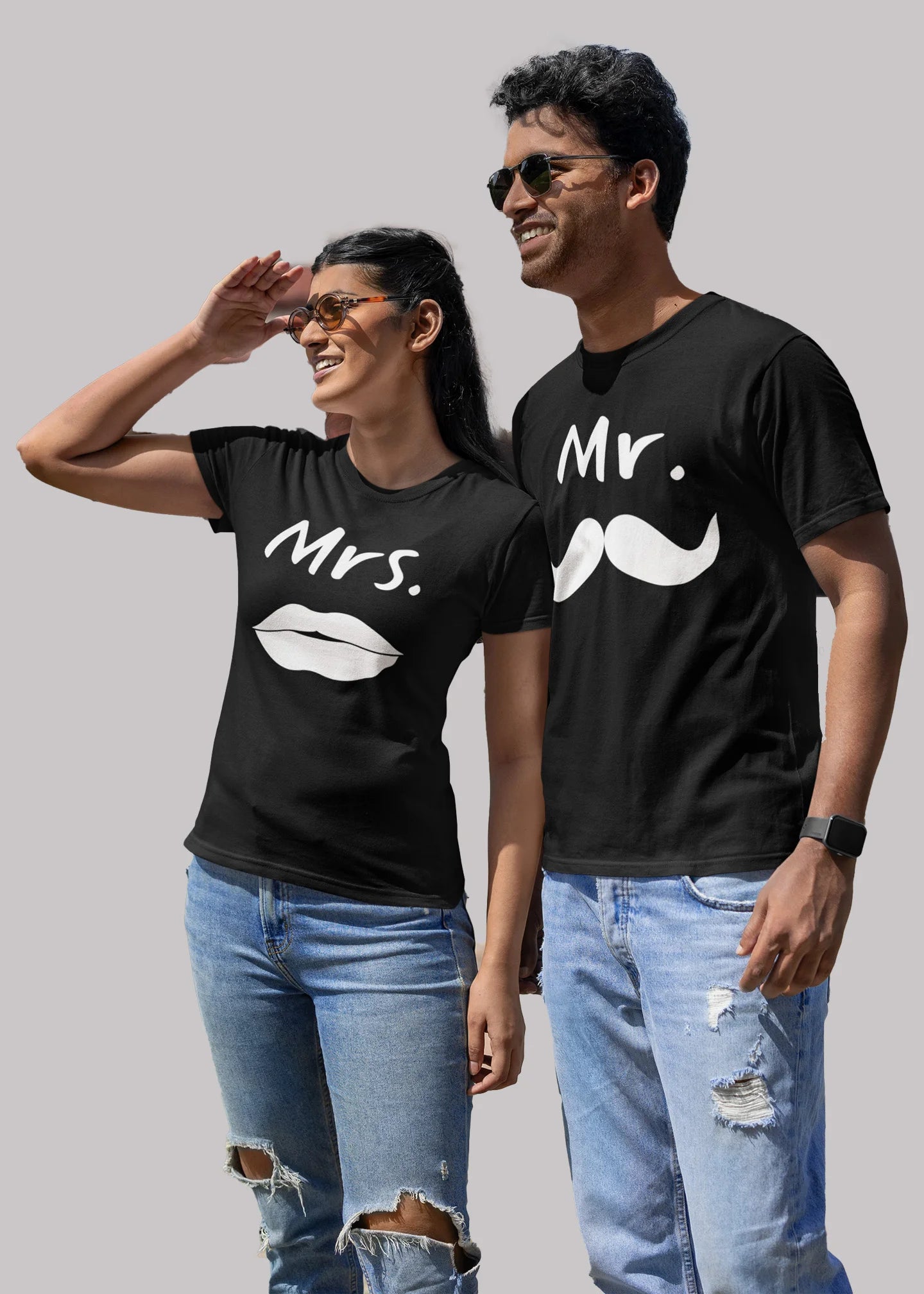 Mr And Mrs Crazy Printed Couple T-shirt