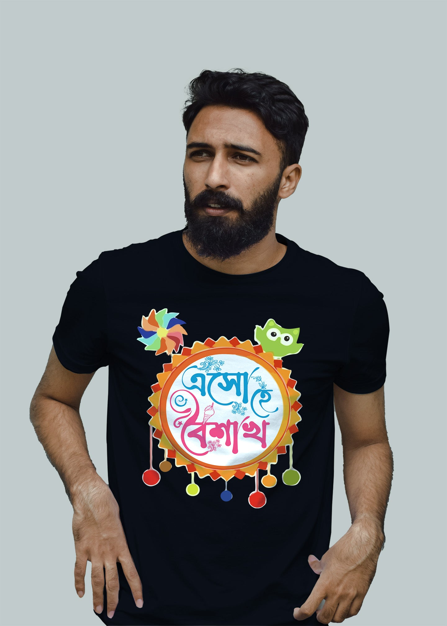 Eso He Boishakh bengali Printed Half Sleeve Premium Cotton T-shirt For Men