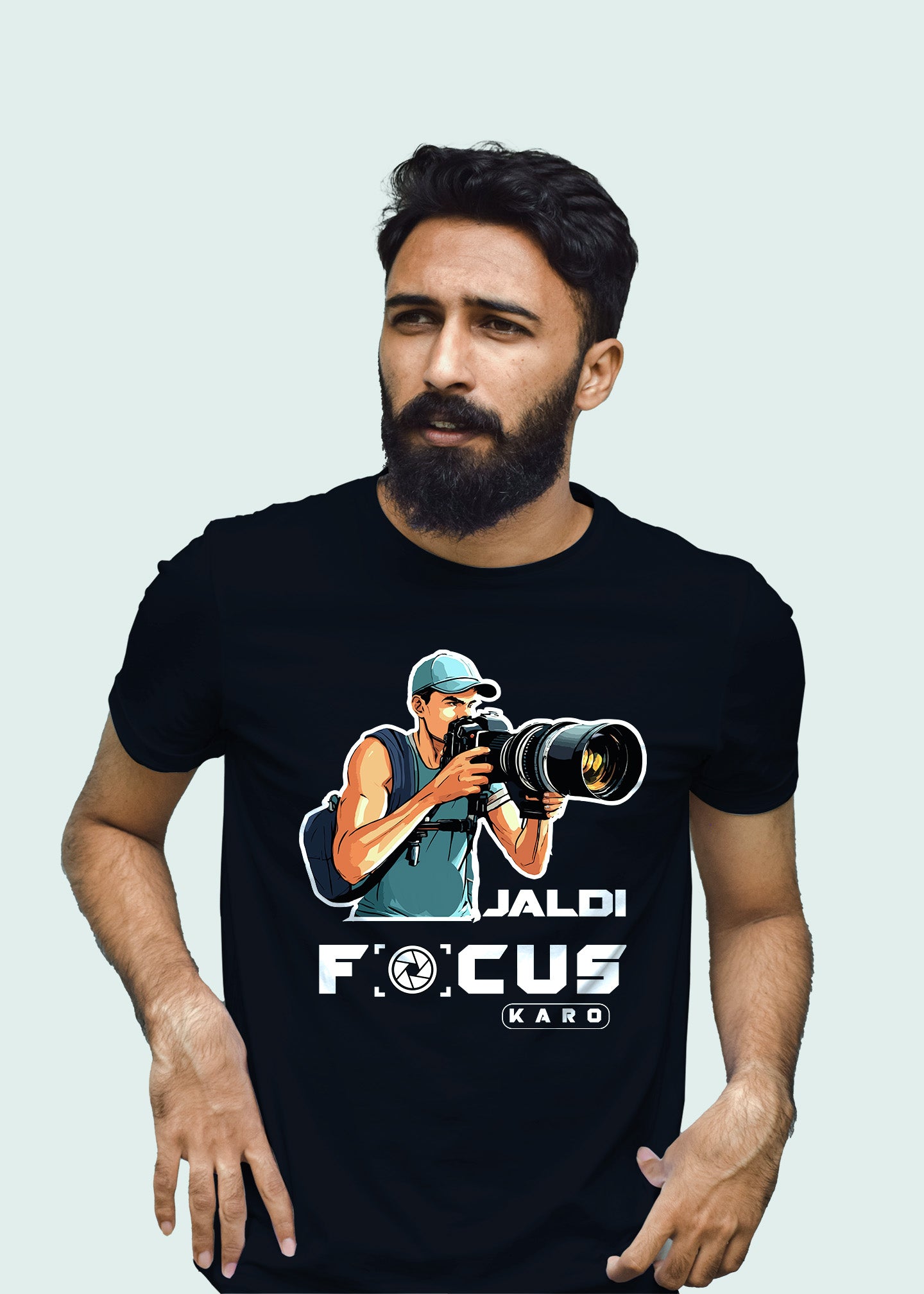 Camera Manh Jaldi Focus Karo Printed Half Sleeve Premium Cotton T-shirt For Men