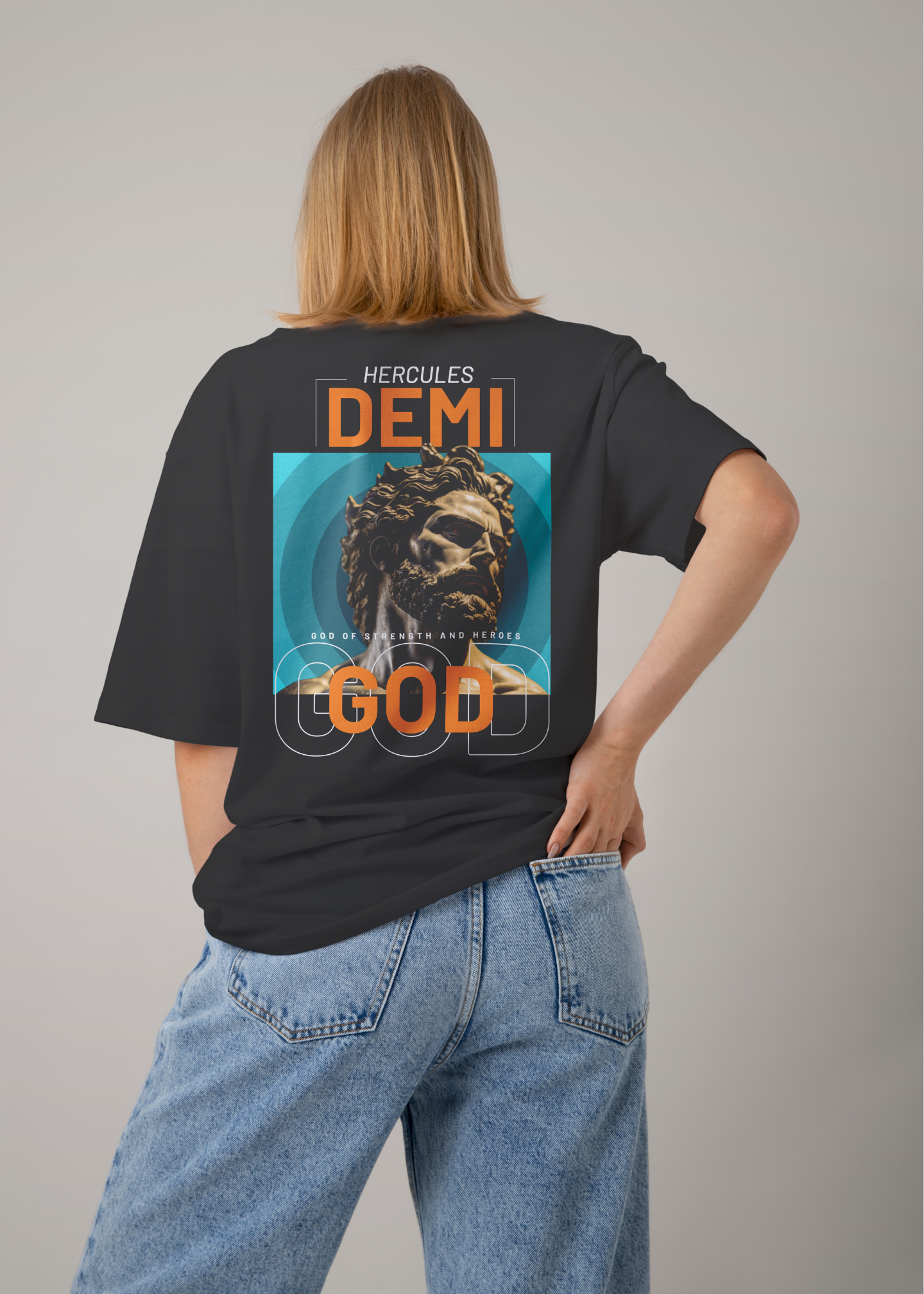 Demi god Printed Black Graphic Printed Oversized T-shirt