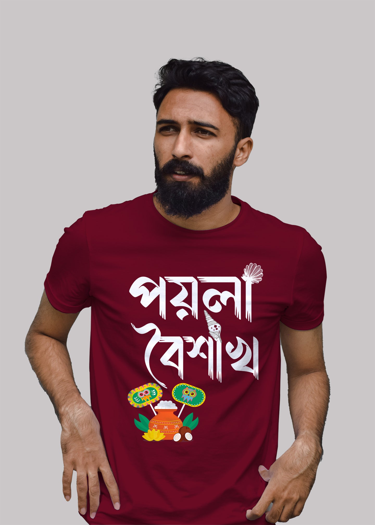Poyla Boishakh bengali Printed Half Sleeve Premium Cotton T-shirt For Men