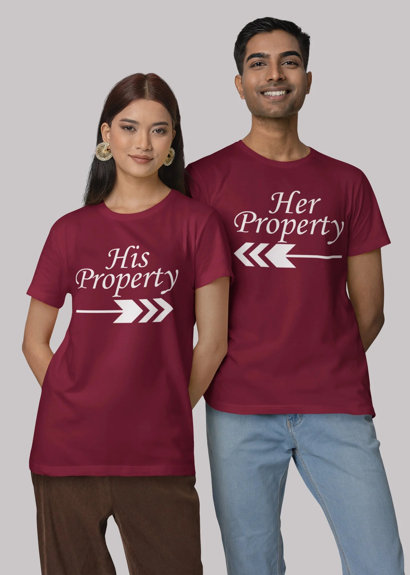 Her Property His Property Printed Couple T-shirt