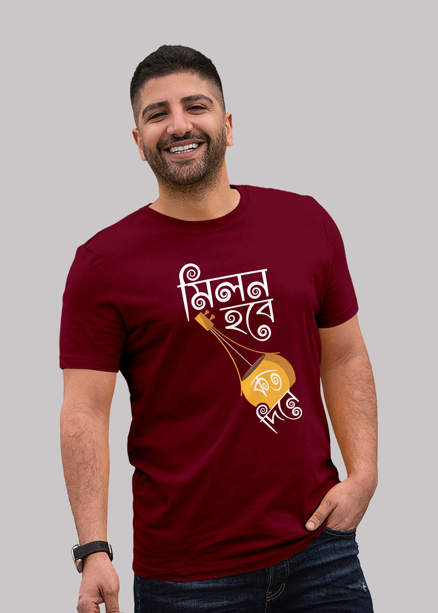 Milan hobe koto dine bengali Printed Half Sleeve Premium Cotton T-shirt For Men
