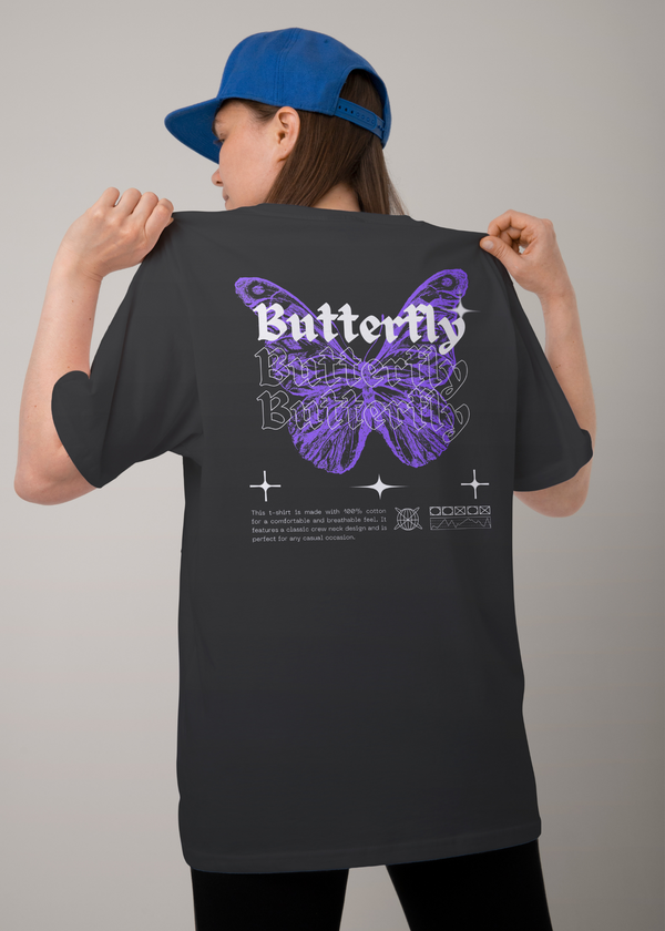 Purple Butterfly Printed Oversized T-shirt