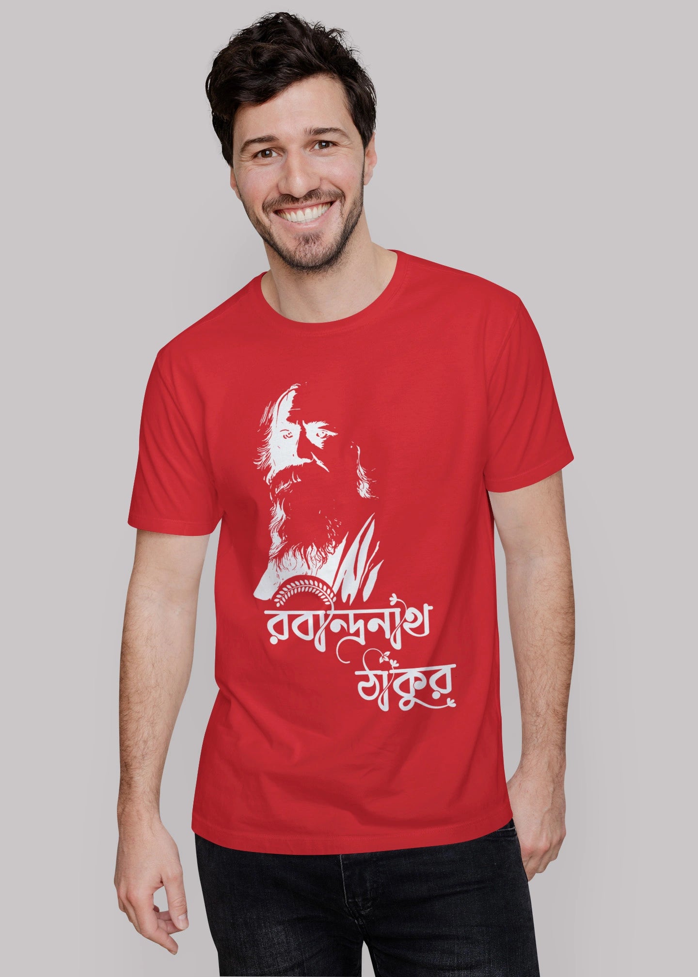 Rabindranath Tagore bengali Printed Half Sleeve Premium Cotton T-shirt