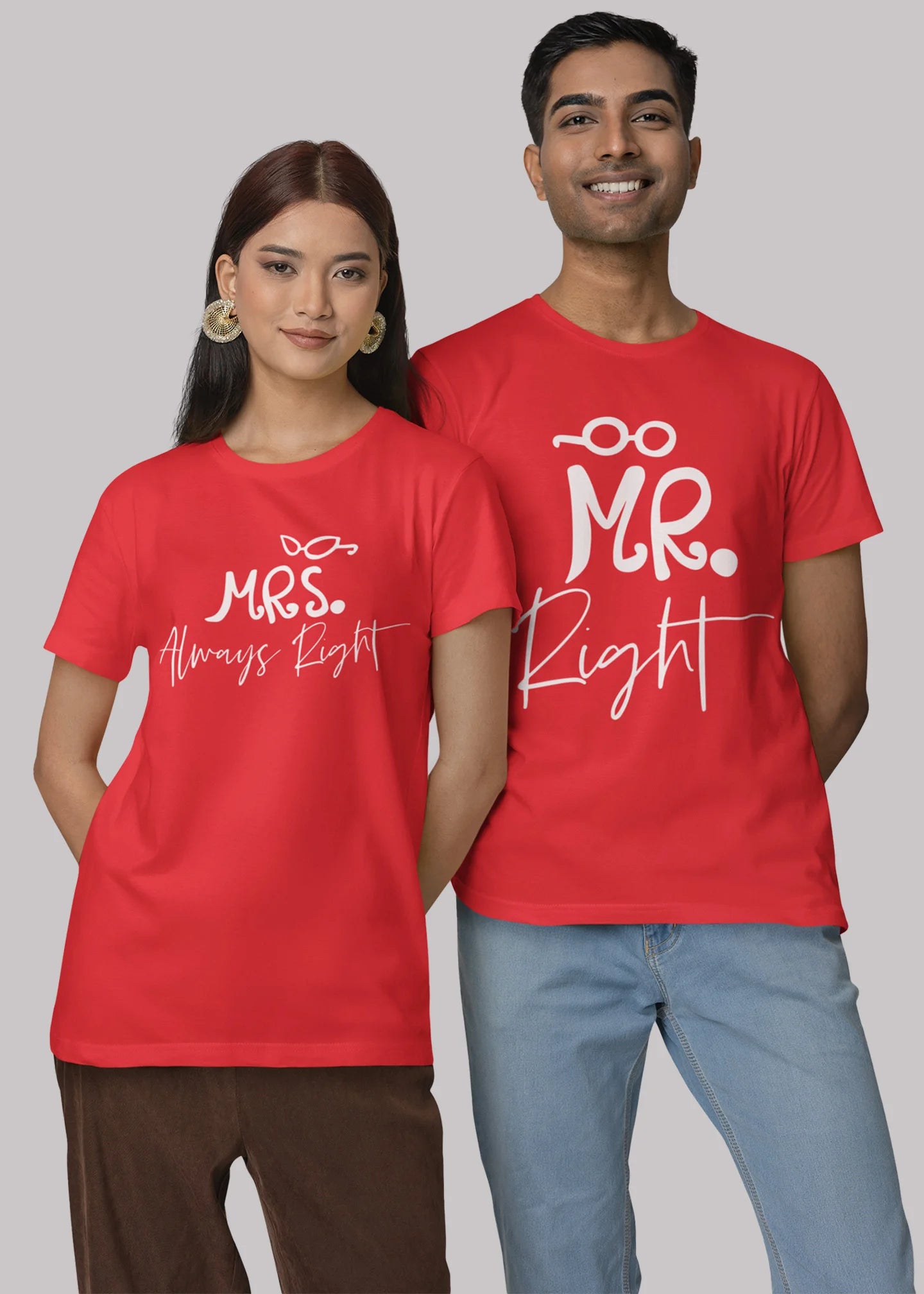 Mr. Right Mrs. Always Right Printed Couple T-shirt