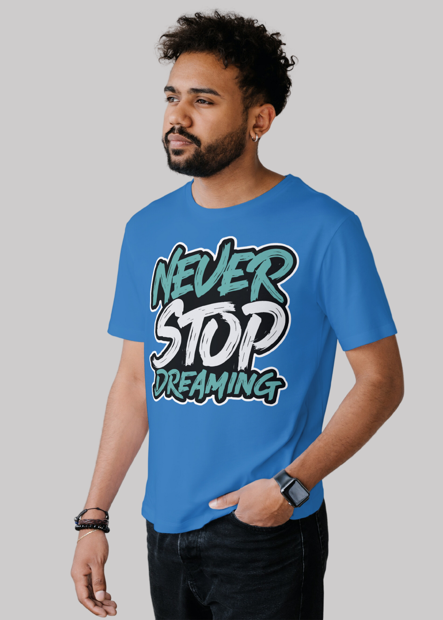 Never stop dreaming Printed Half Sleeve Premium Cotton T-shirt For Men