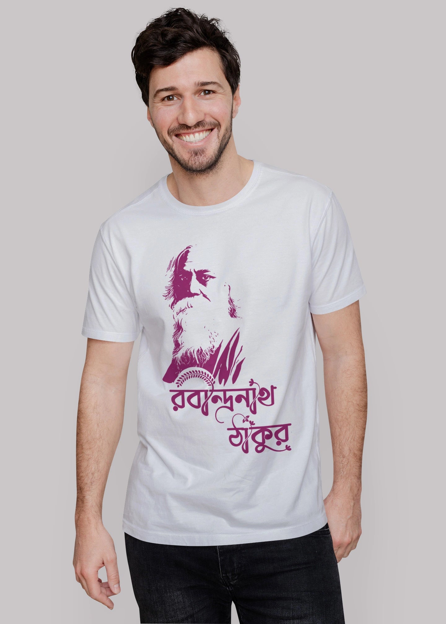 Rabindranath Tagore bengali Printed Half Sleeve Premium Cotton T-shirt