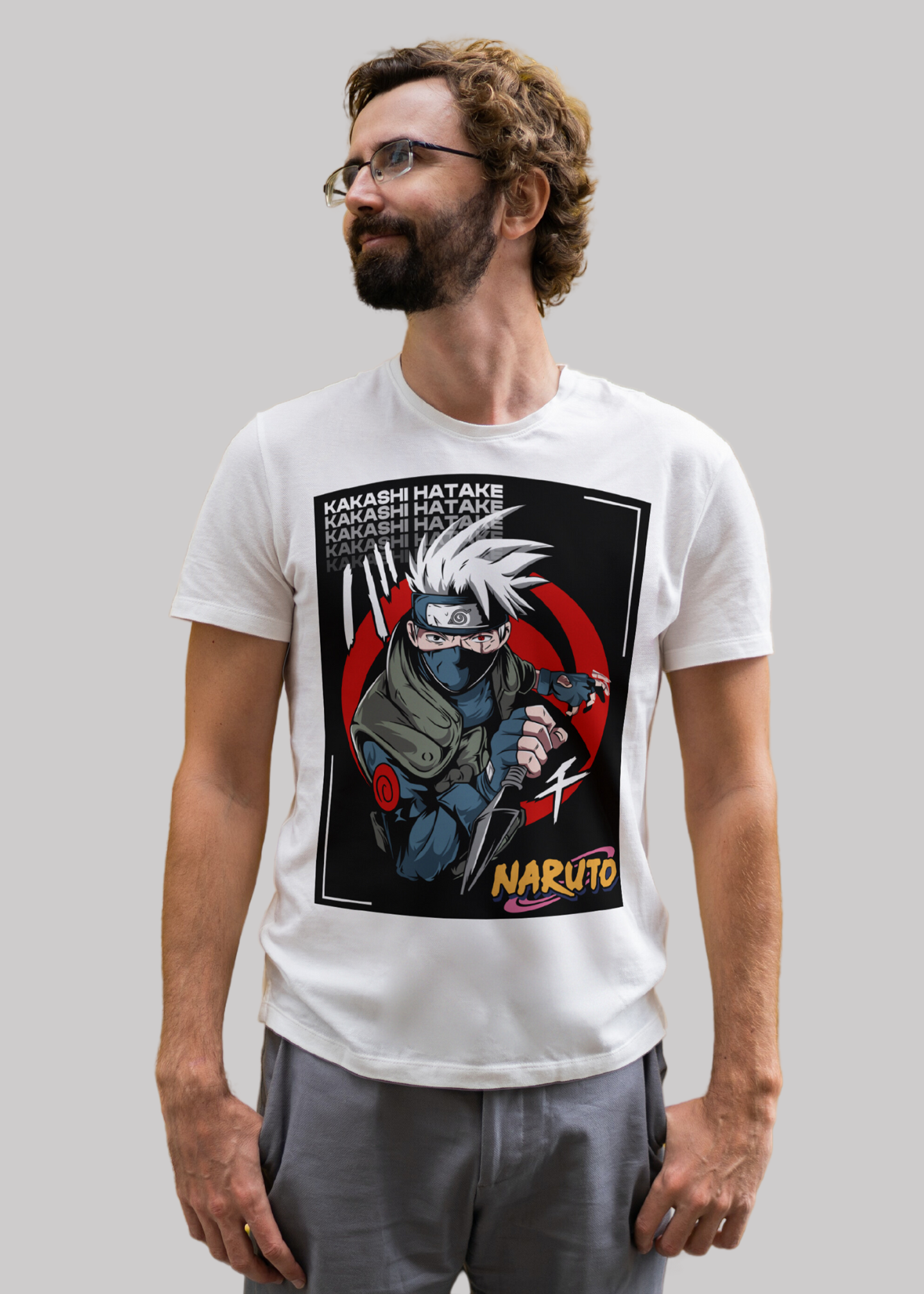 Kakashi hatake Naruto Printed Half Sleeve Premium Cotton T-shirt For Men
