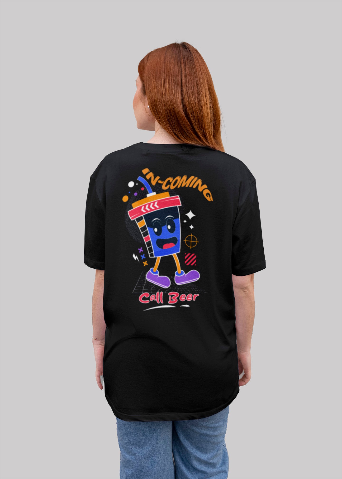 Incoming call Beer Graphic Printed Oversized T-shirt