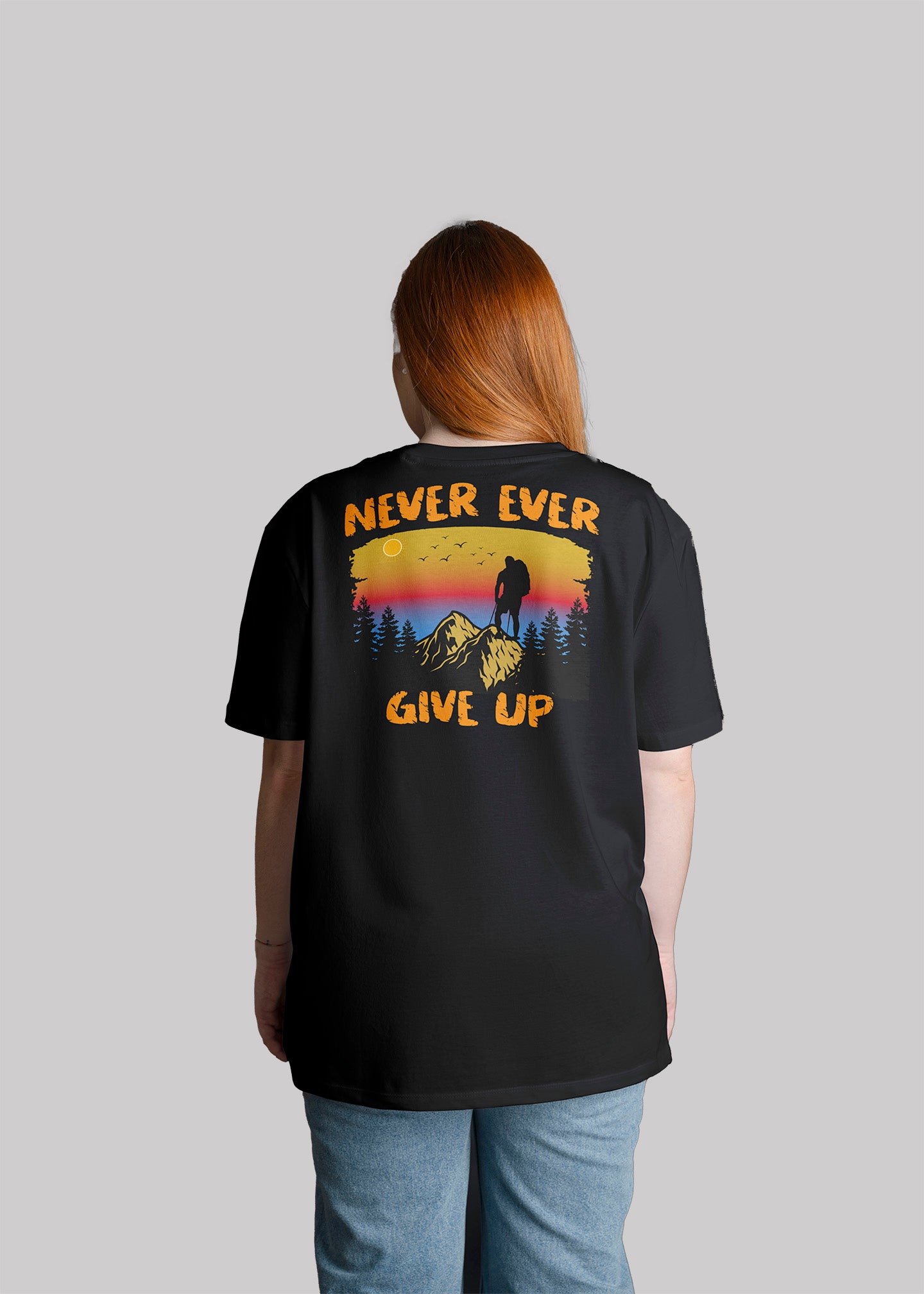 Never ever give up Graphic Printed Oversized T-shirt