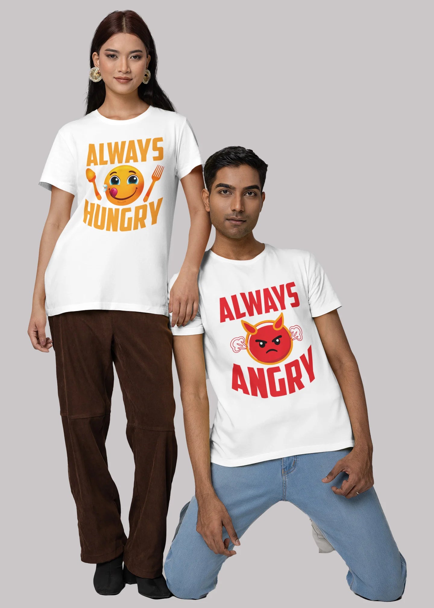 Always Hungry Always Angry Printed Couple T-shirt