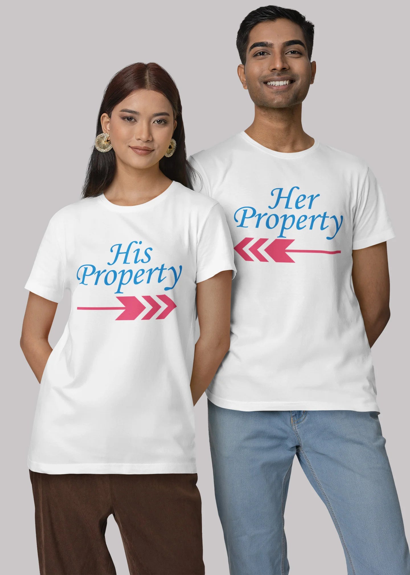 Her Property His Property Printed Couple T-shirt