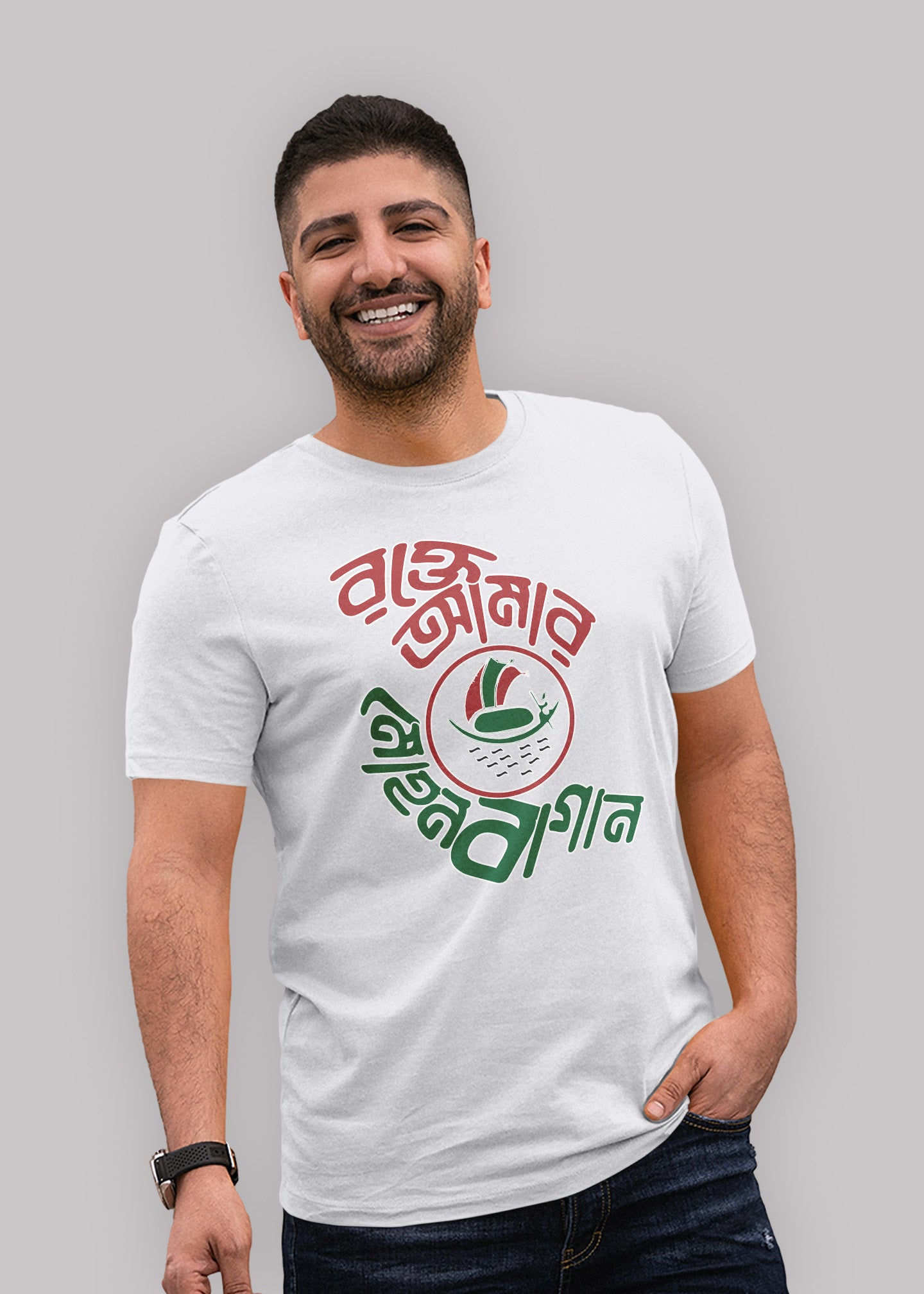 Rokte Amar Mohun Bagan bengali Printed Half Sleeve Premium Cotton T-shirt For Men