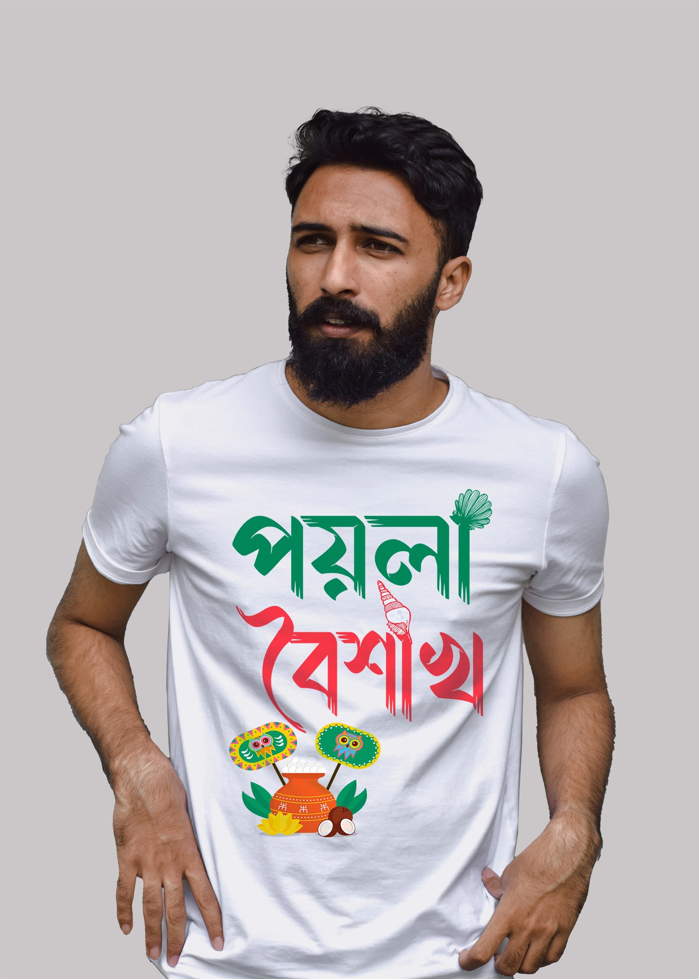 Poyla Boishakh bengali Printed Half Sleeve Premium Cotton T-shirt For Men