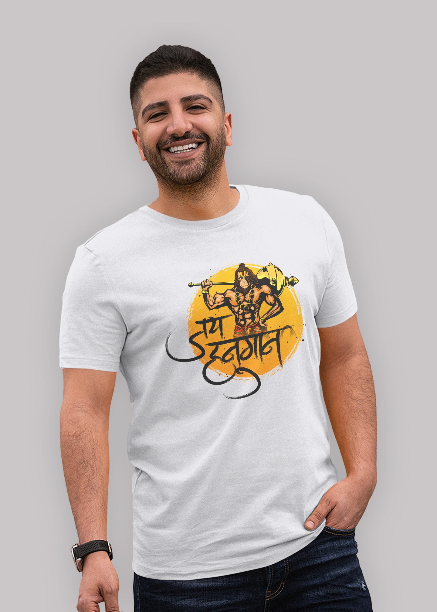 Jai Hanuman Printed Half Sleeve Premium Cotton T-shirt For Men