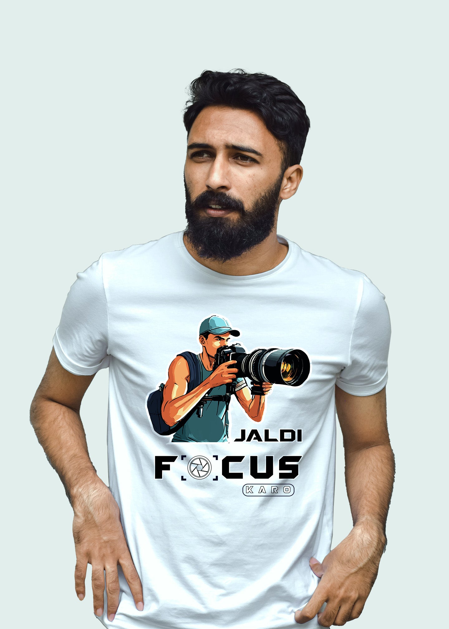 Camera Manh Jaldi Focus Karo Printed Half Sleeve Premium Cotton T-shirt For Men