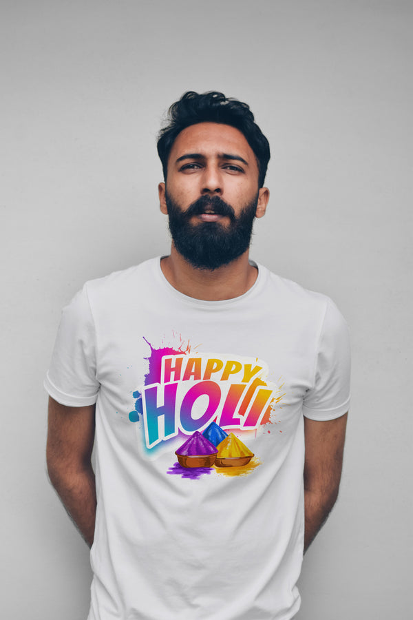 Happy Holi Printed Half Sleeve Premium Cotton T-shirt For Men