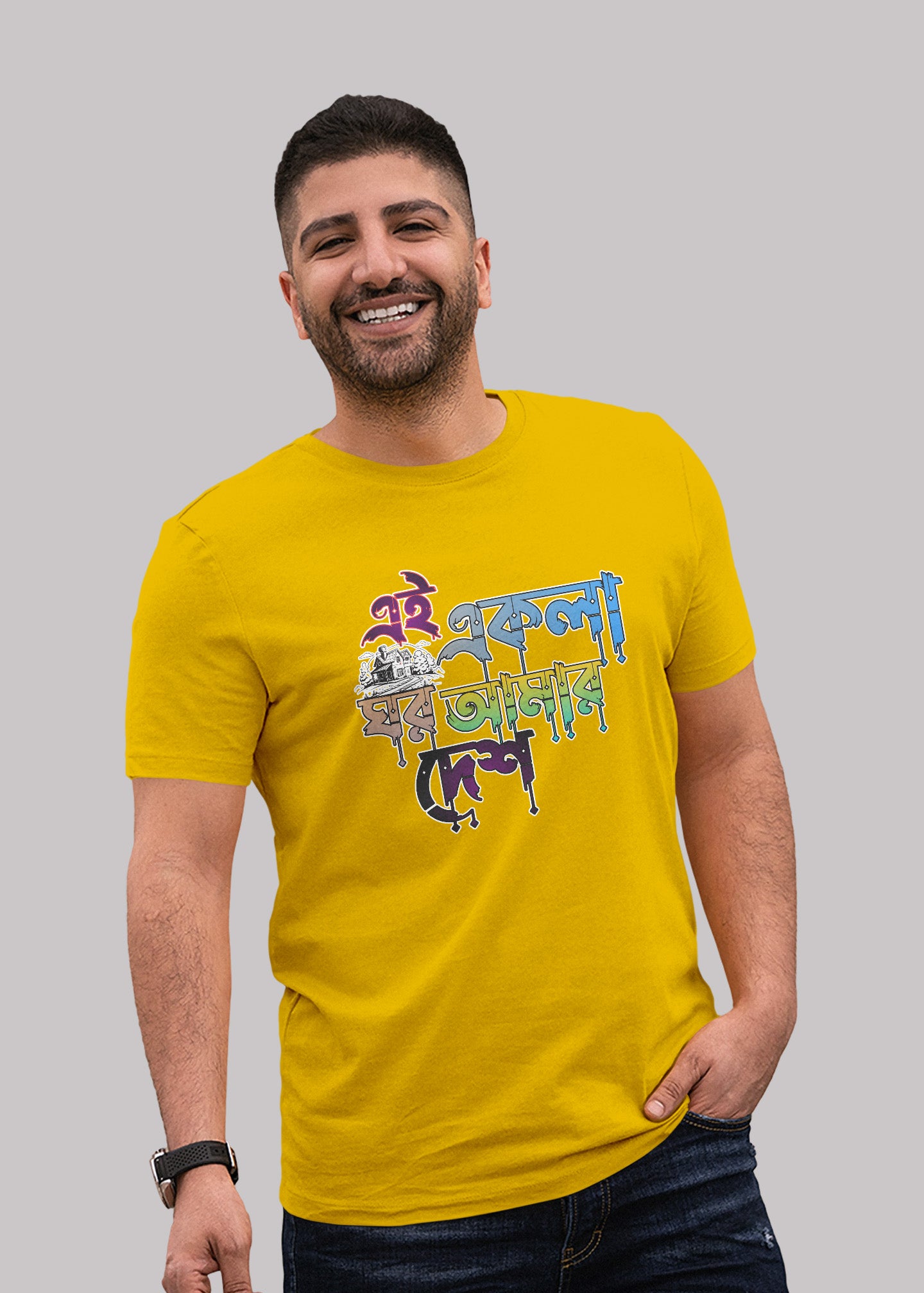 Ai ekla ghor amar desh bengali Printed Half Sleeve Premium Cotton T-shirt For Men