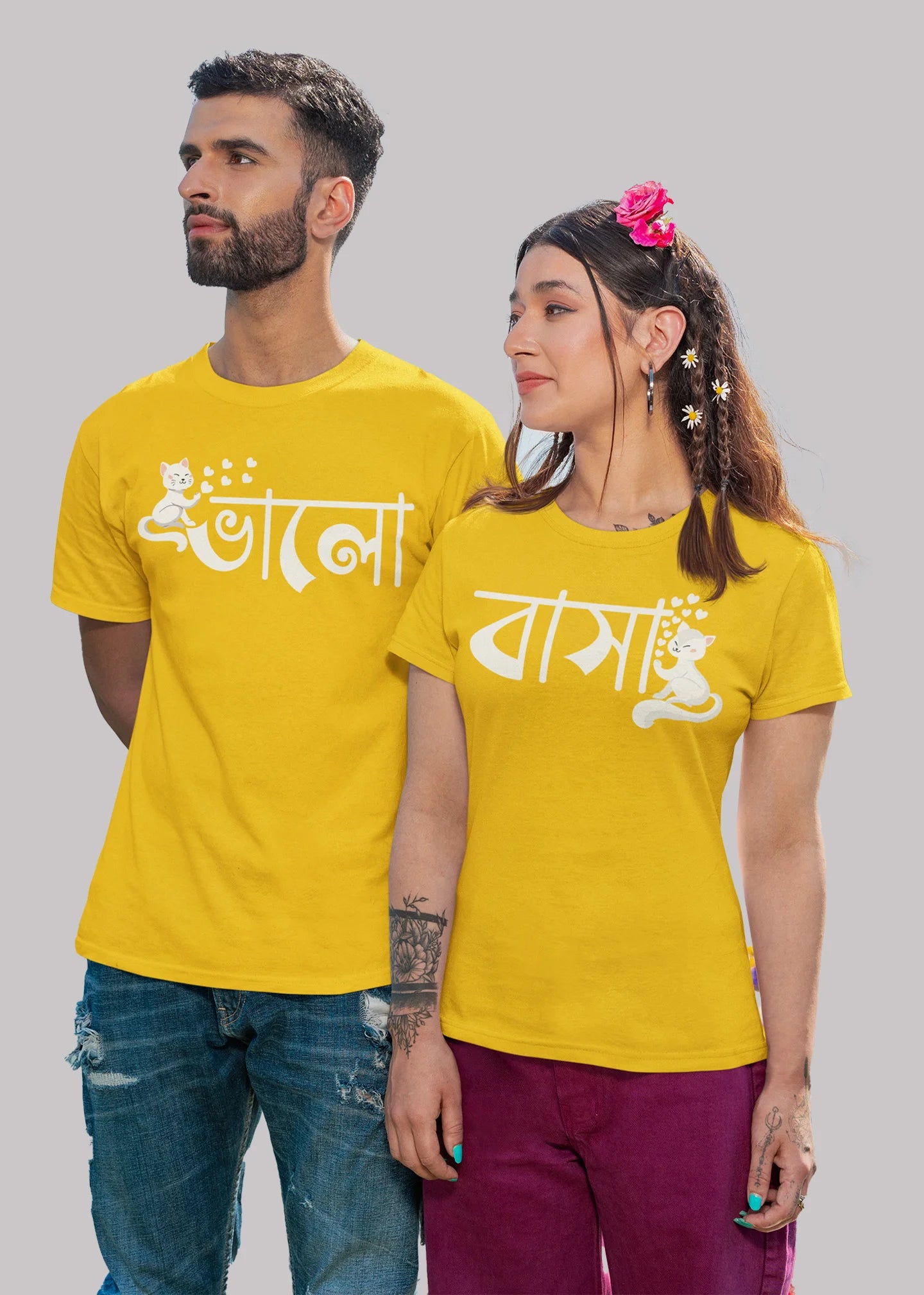 Bhalobasa bengali Printed Couple T-shirt