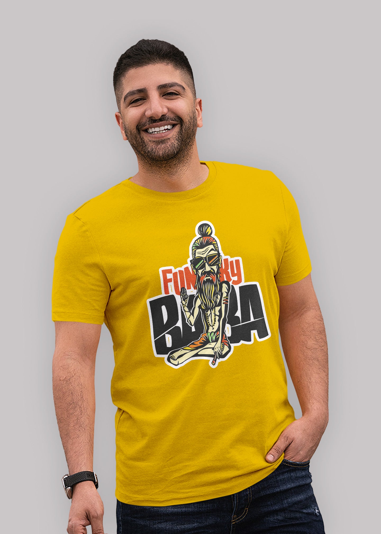 Funky Baba Printed Half Sleeve Premium Cotton T-shirt For Men