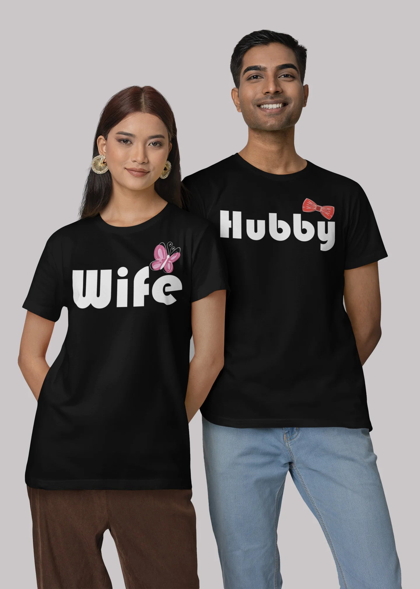 Wife hubby Printed Couple T-shirt