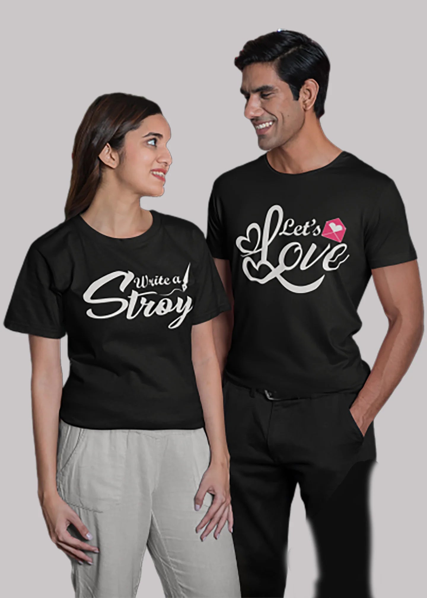 Lets love write a story Printed Couple T-shirt