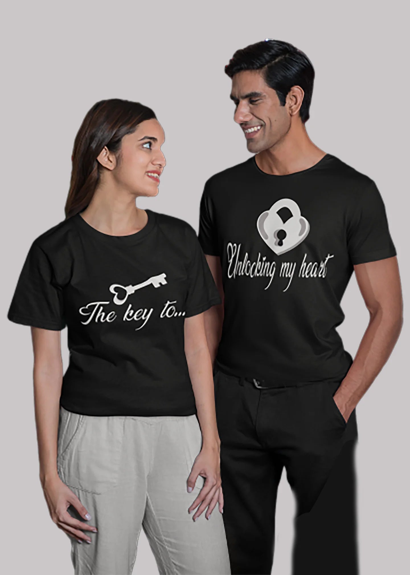 The key to unlocking my heart Printed Couple T-shirt