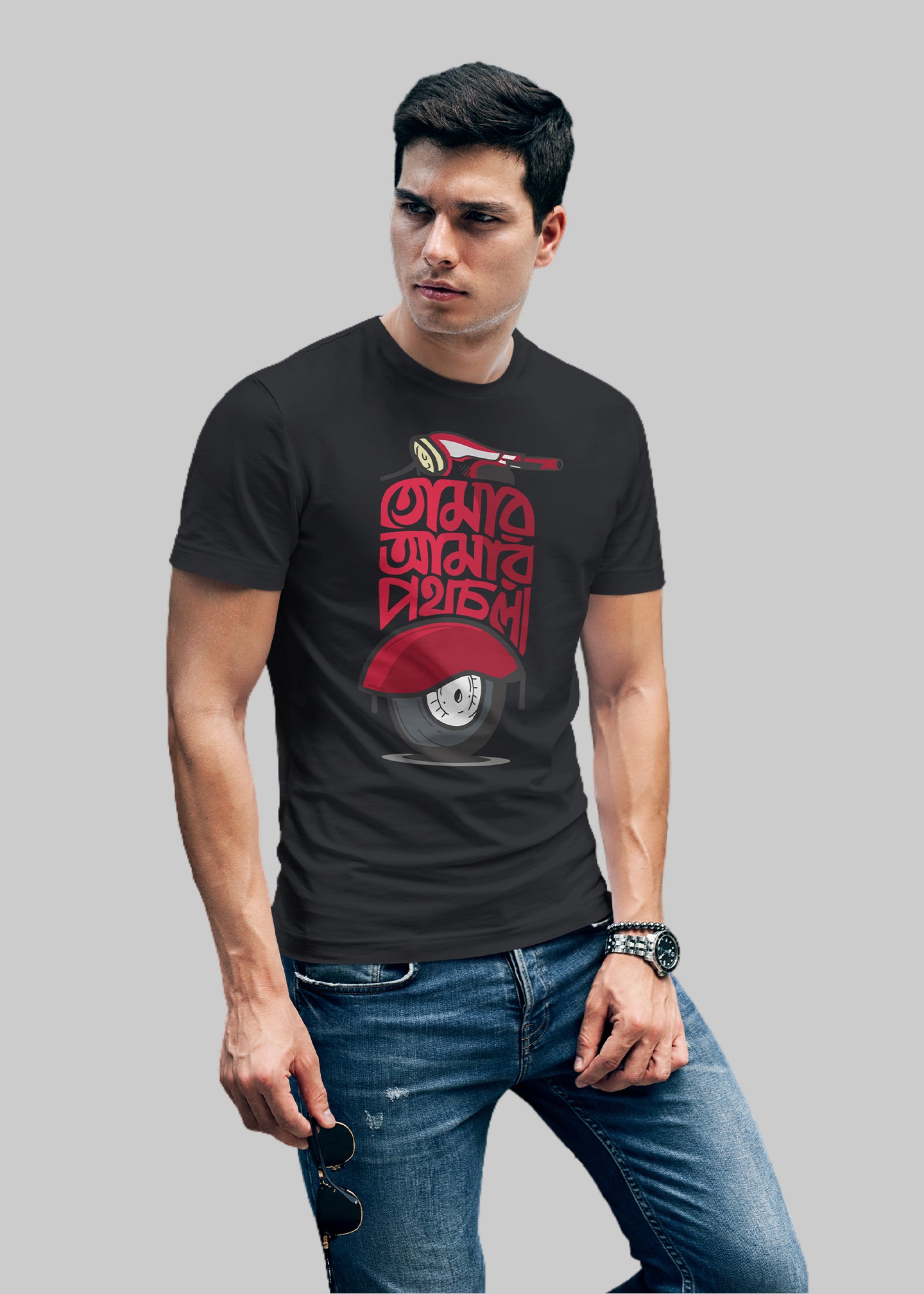Tomar amar pothchola Printed Half Sleeve Premium Cotton T-shirt For Men