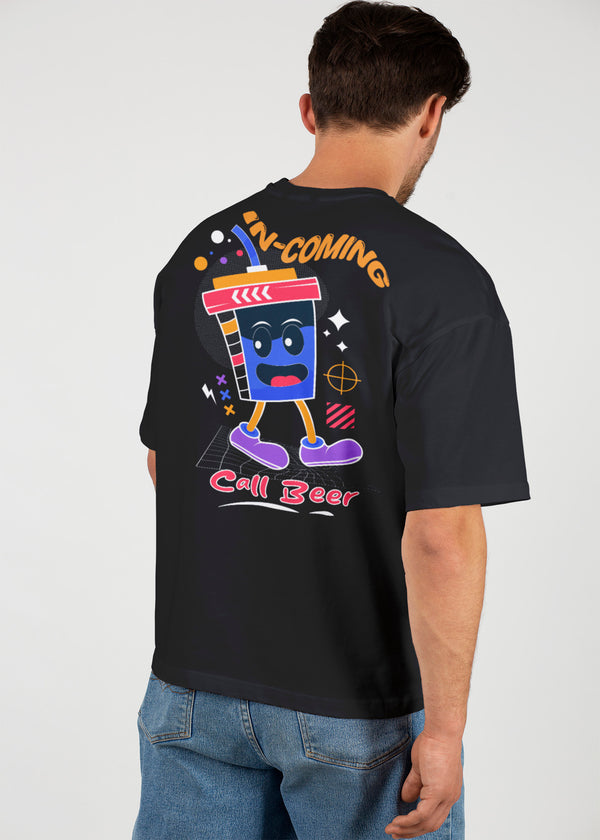 Incoming call Beer Graphic Printed Oversized T-shirt