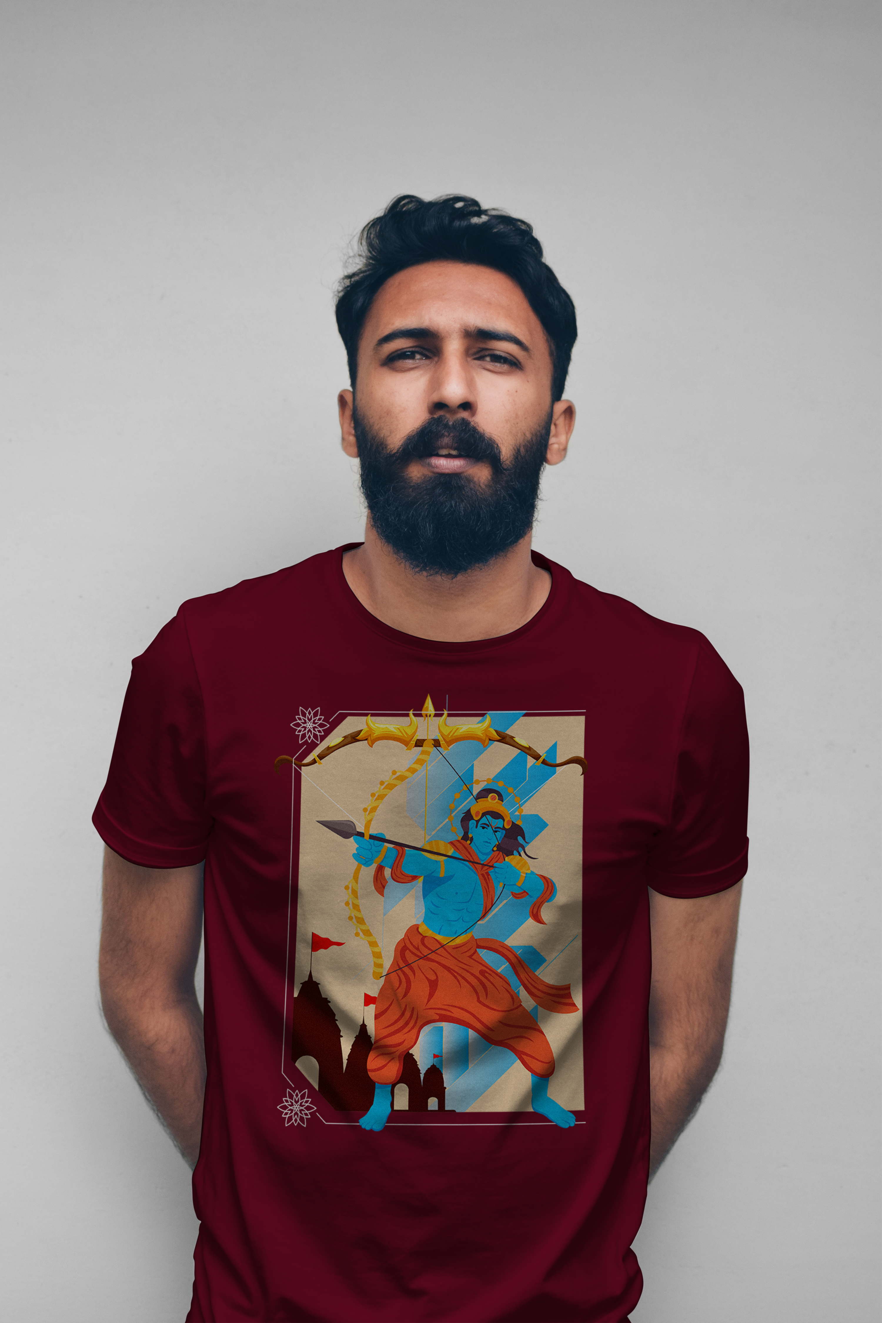 Hindu God Rama Printed Half Sleeve Premium Cotton T-shirt For Men