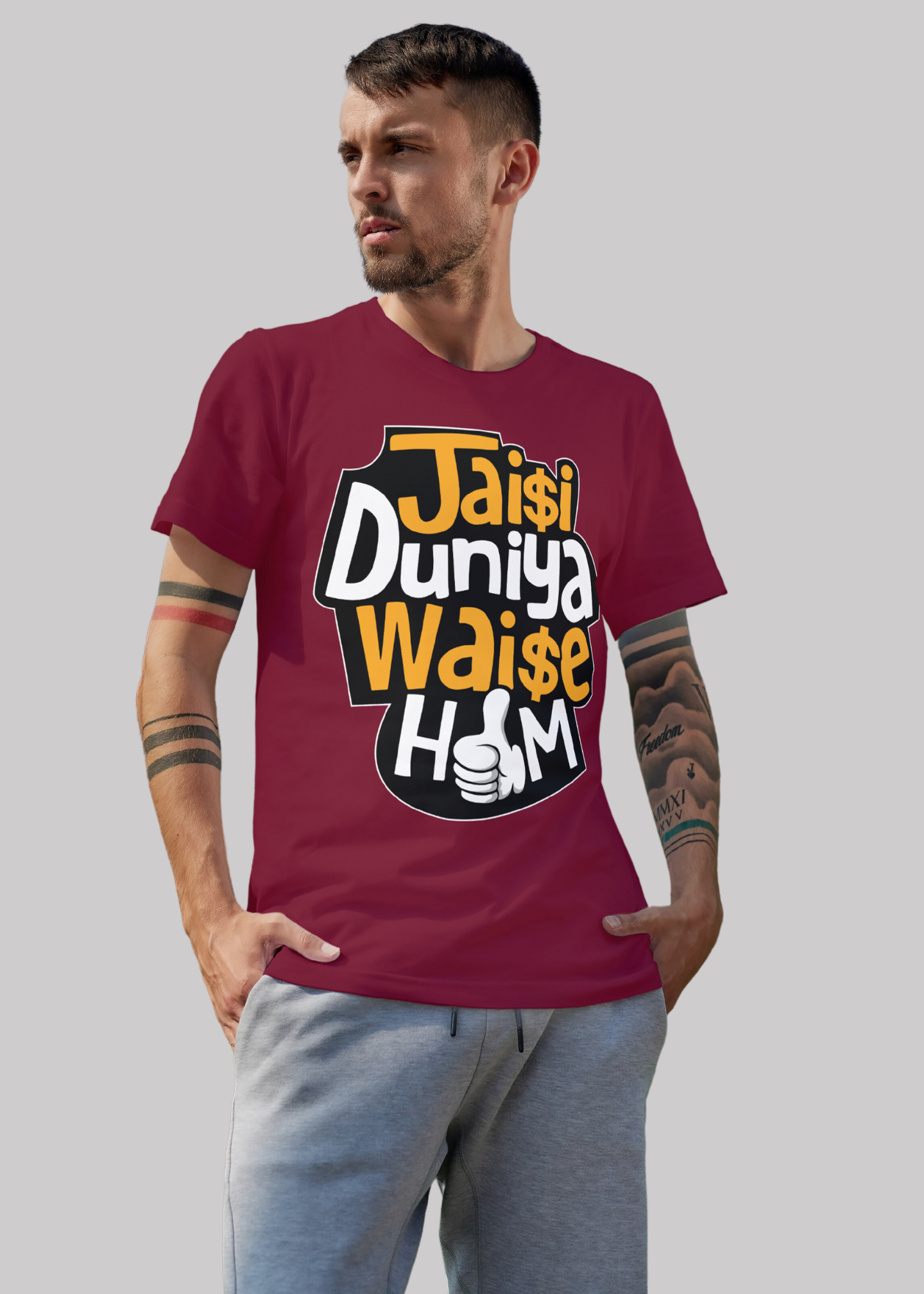 Jaisi duniya waise hum Printed Half Sleeve Premium Cotton T-shirt For Men