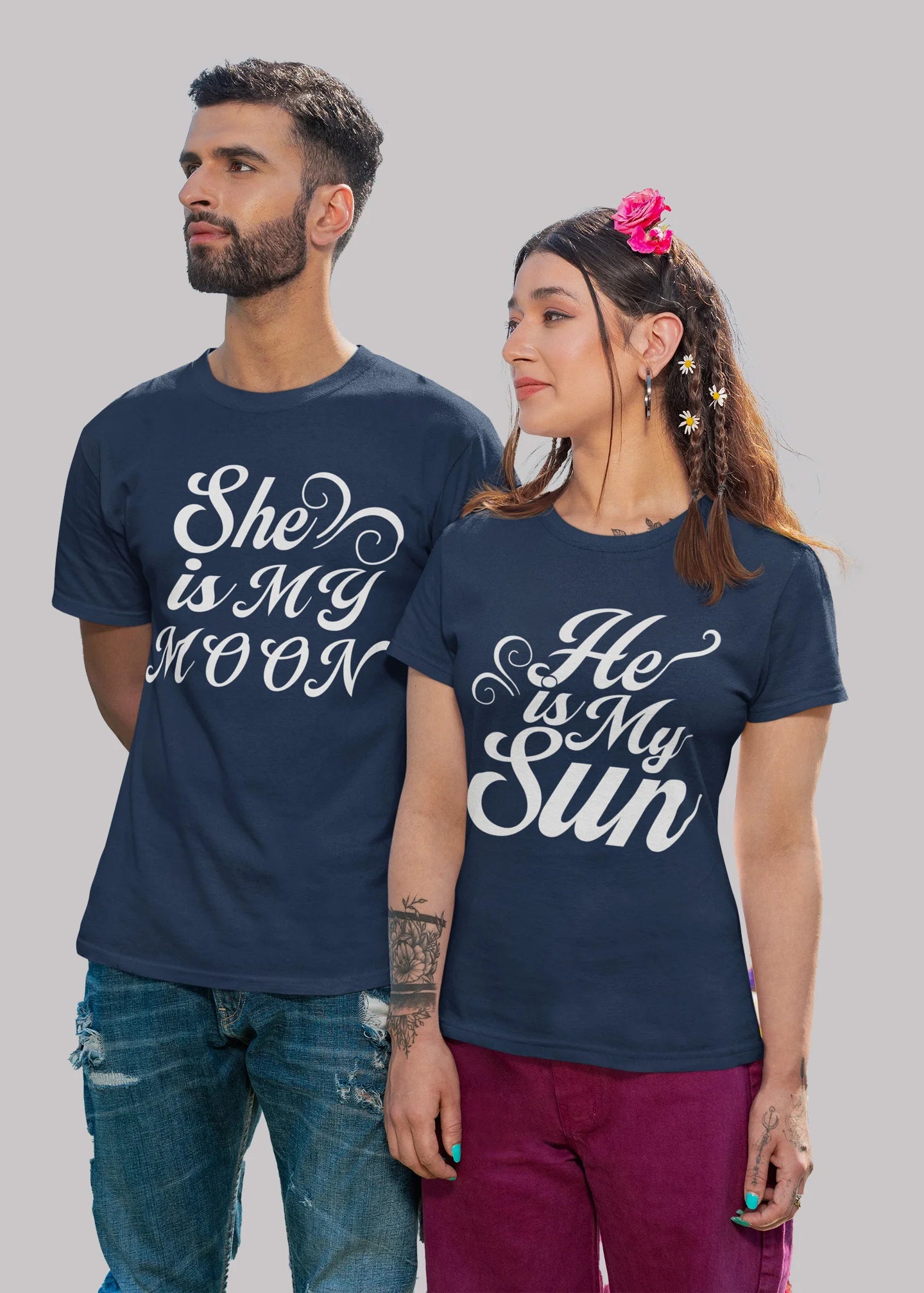 Sun and Moon Printed Couple T-shirt