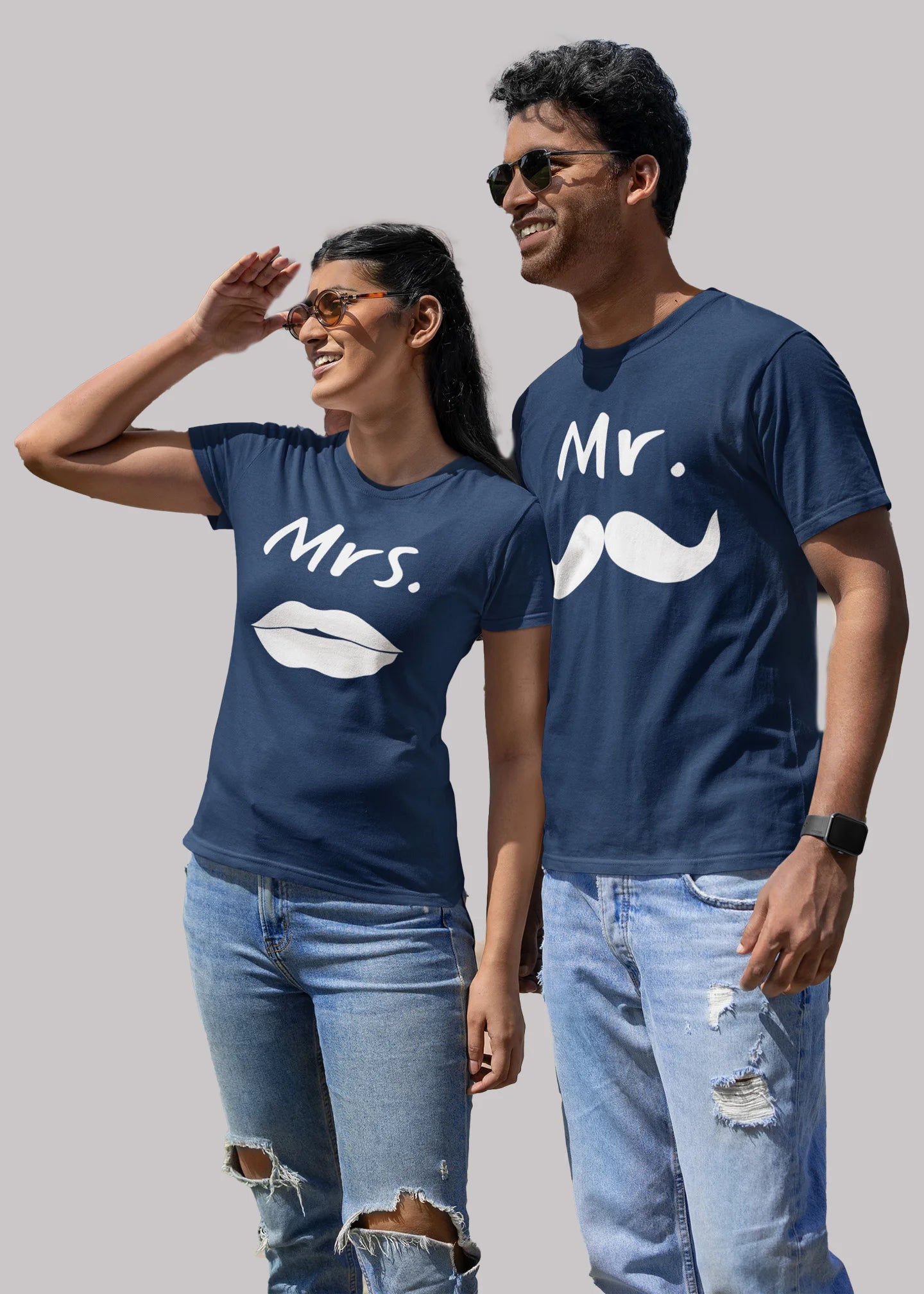 Mr And Mrs Crazy Printed Couple T-shirt