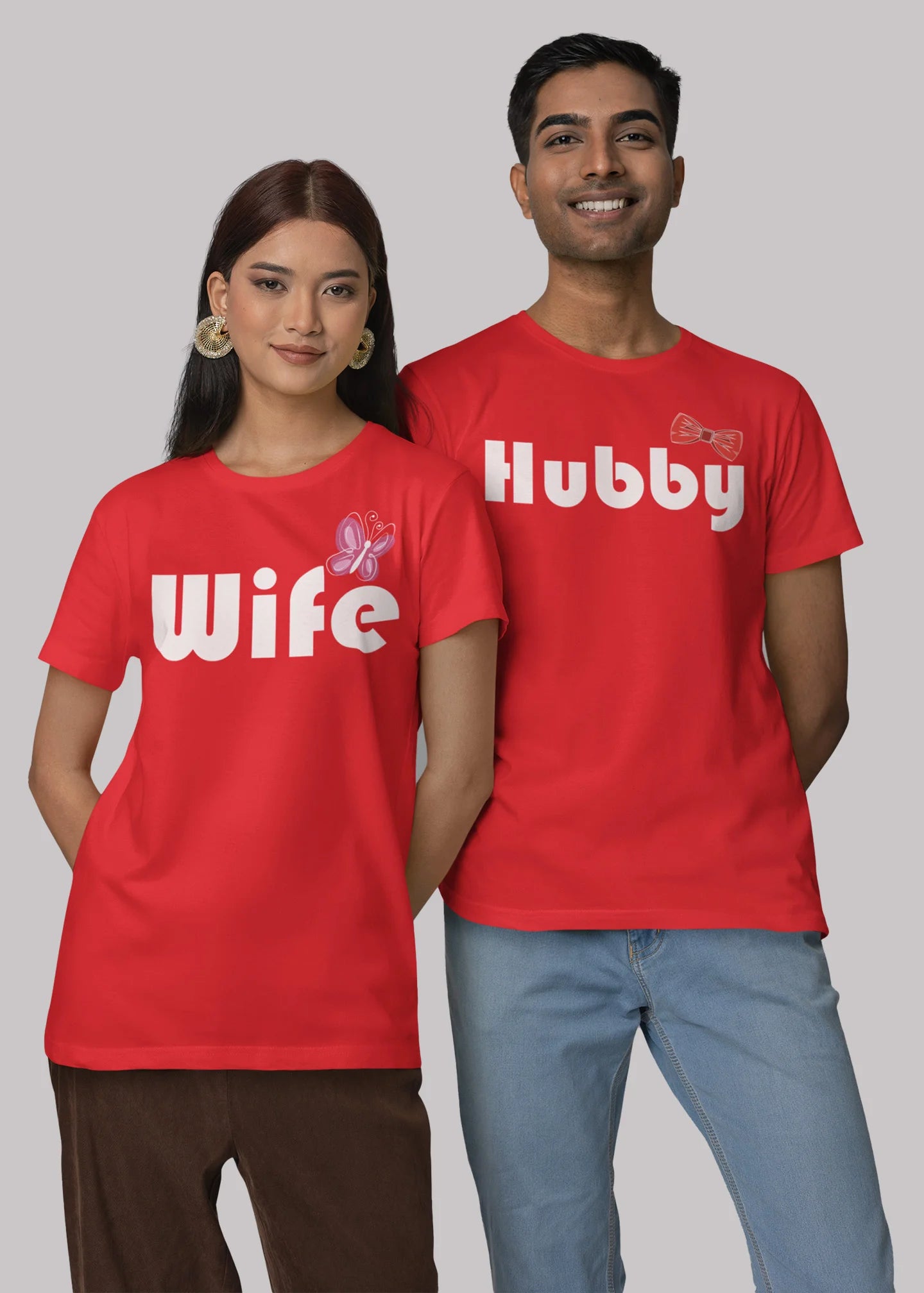 Wife hubby Printed Couple T-shirt