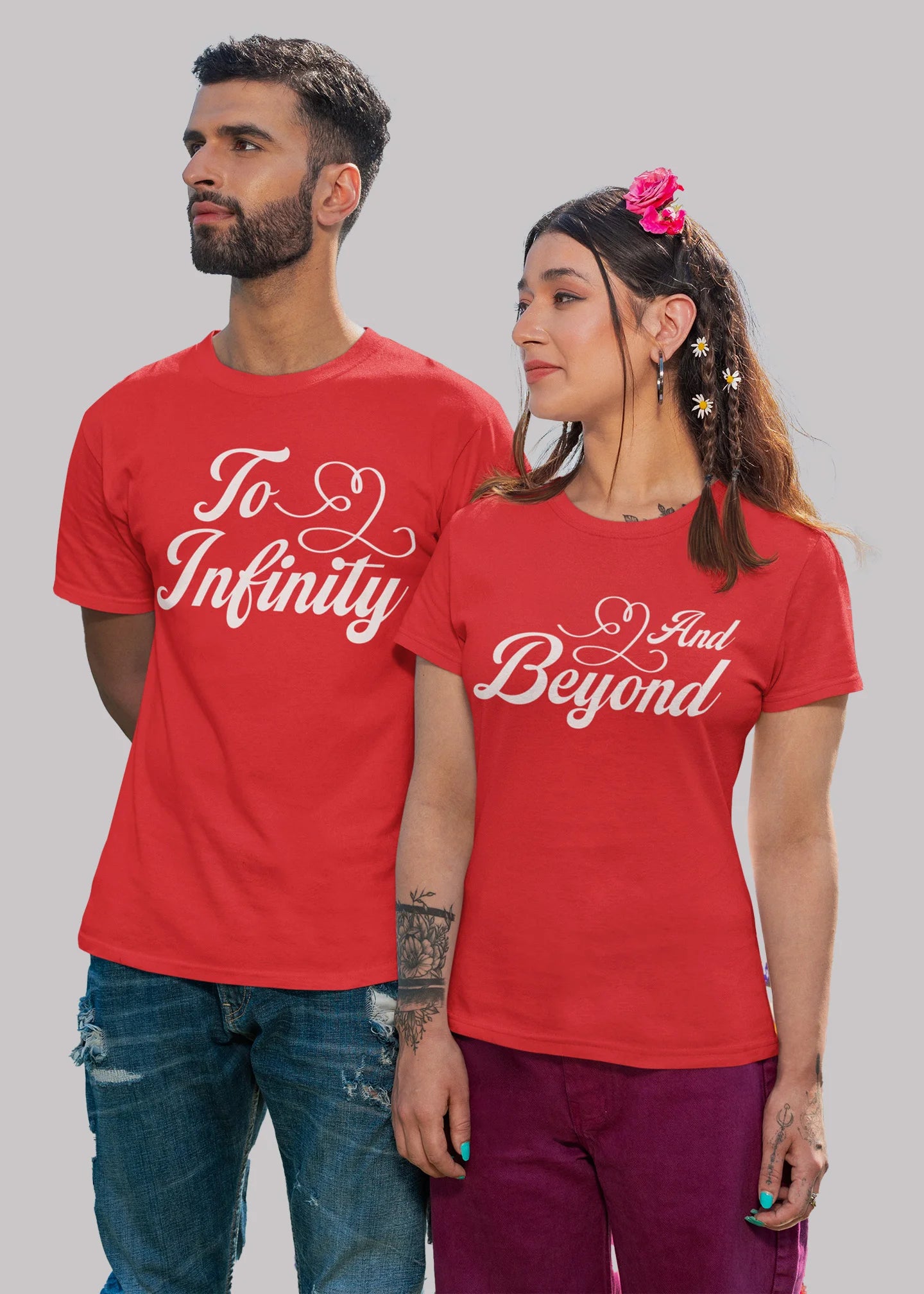To infinity and beyond Printed Couple T-shirt