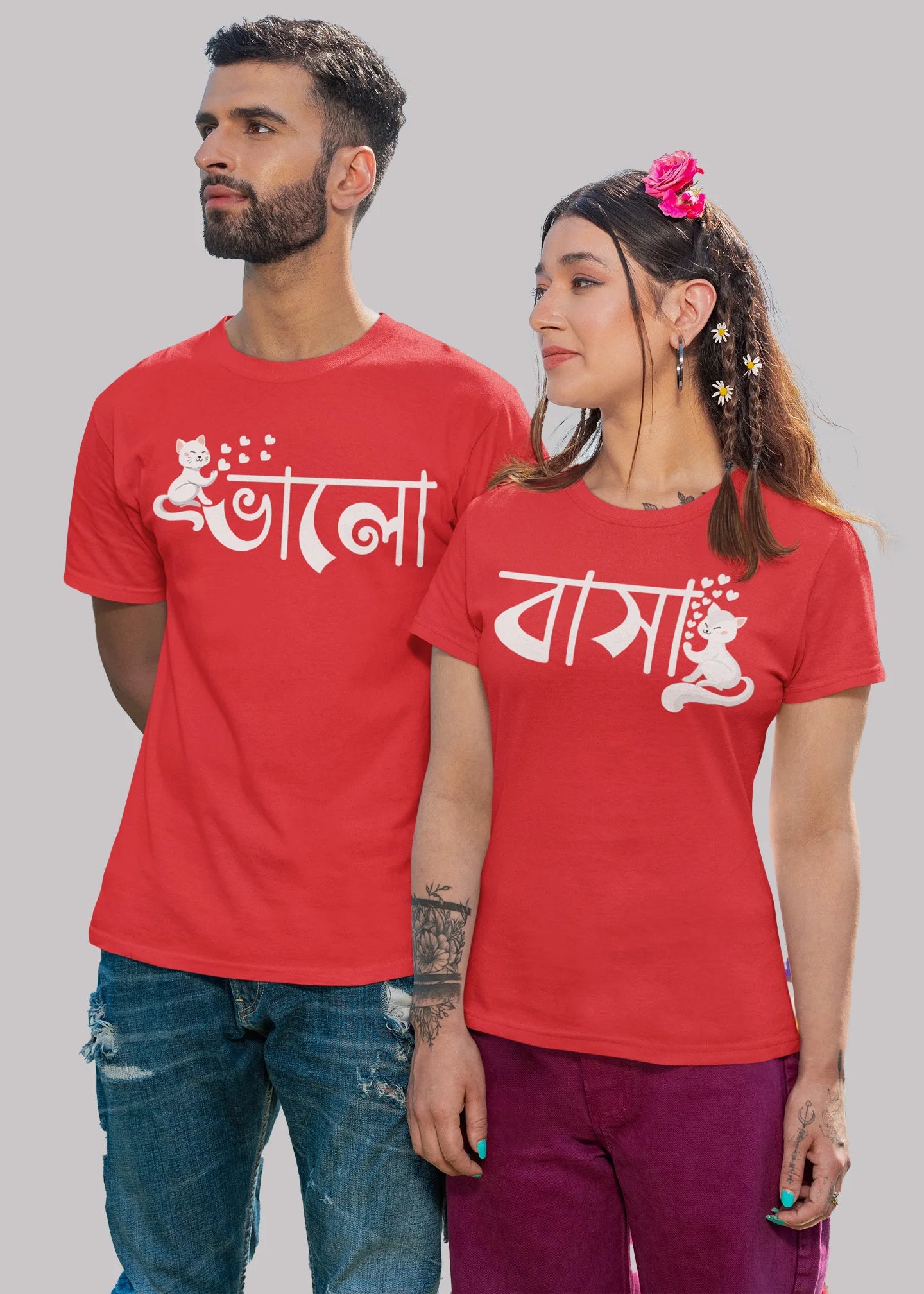 Bhalobasa bengali Printed Couple T-shirt