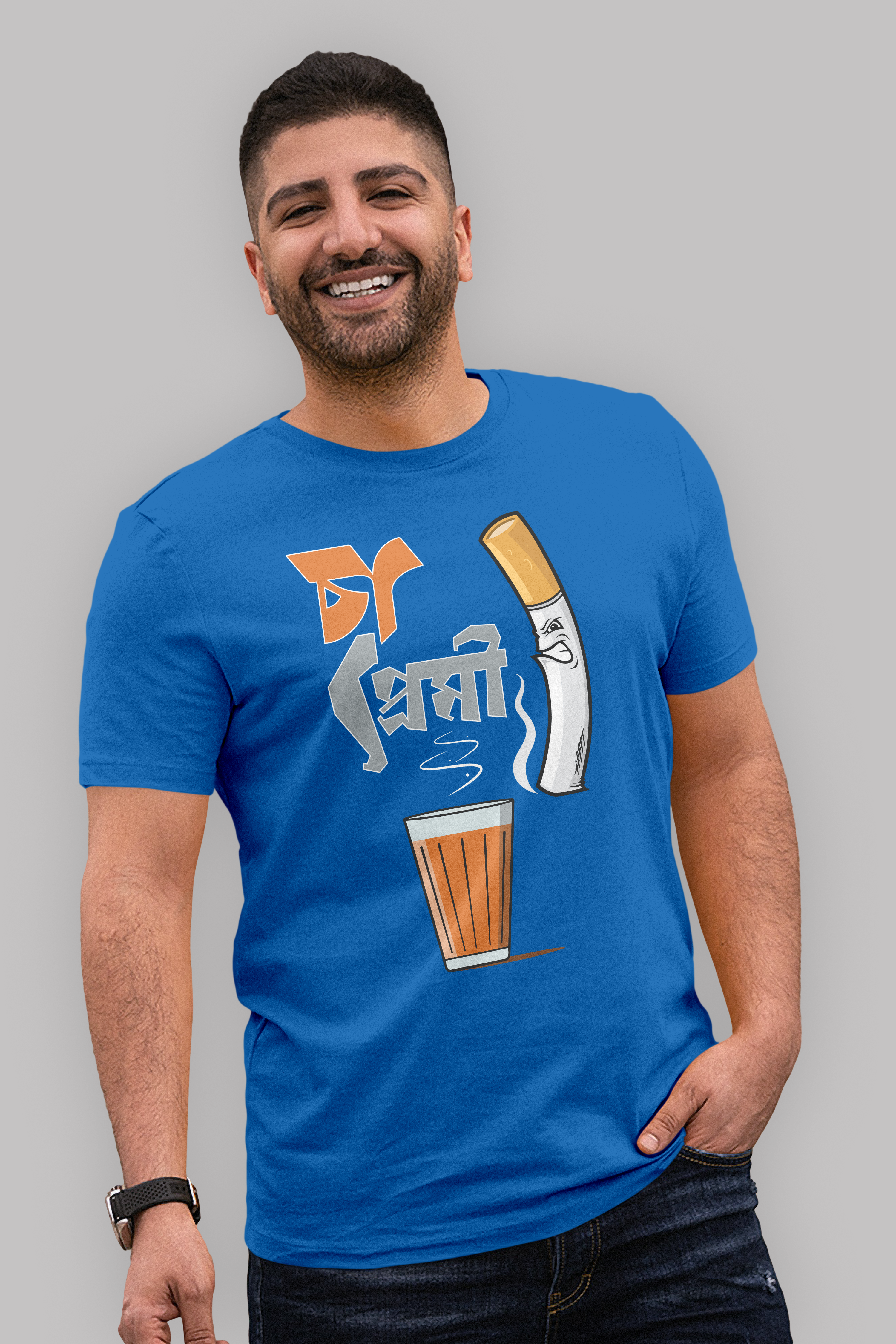 Tea lover bengali caligraphy Printed Half Sleeve Premium Cotton T-shirt For Men