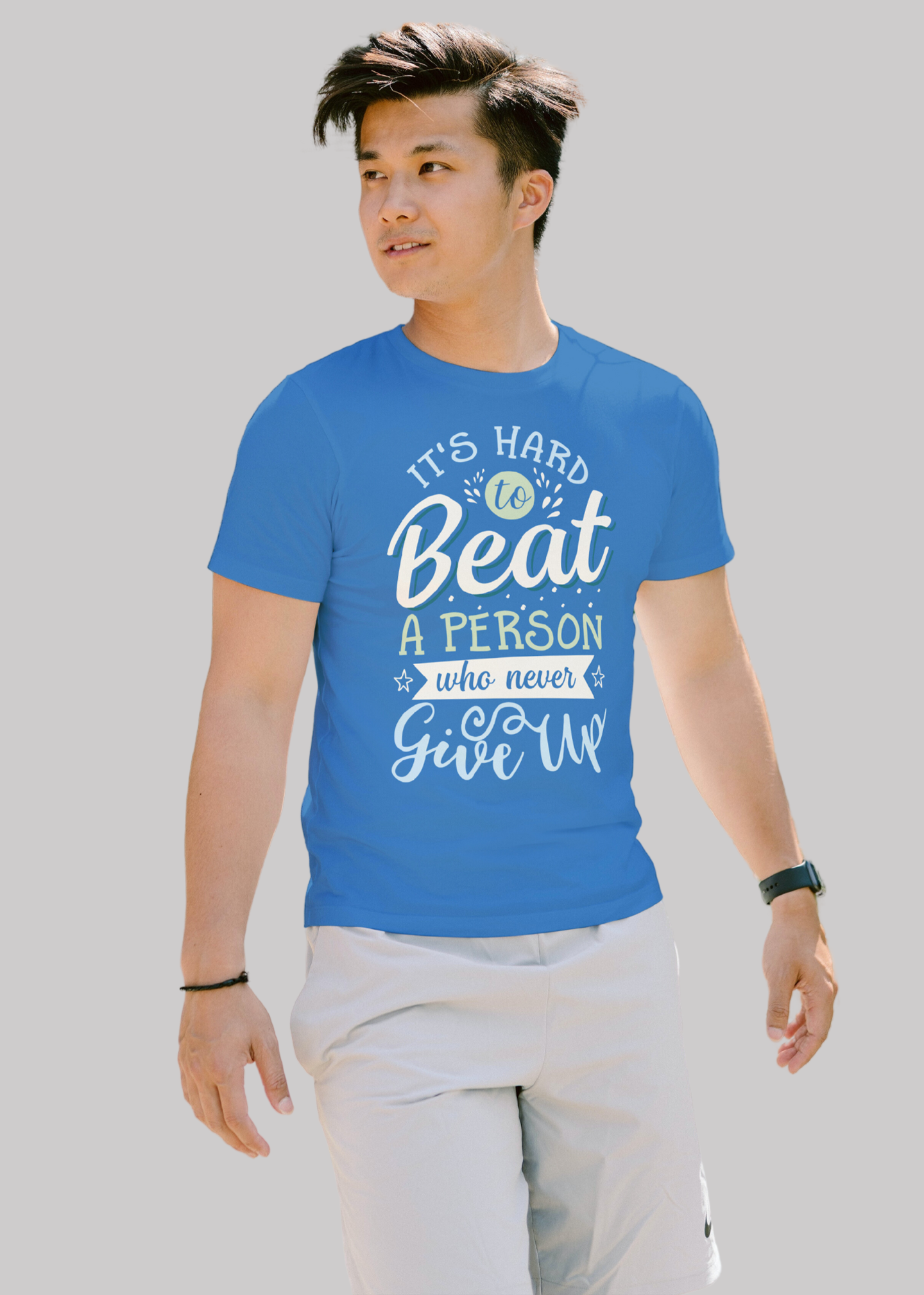 It's hard to beat a person who never give up Printed Half Sleeve Premium Cotton T-shirt For Men