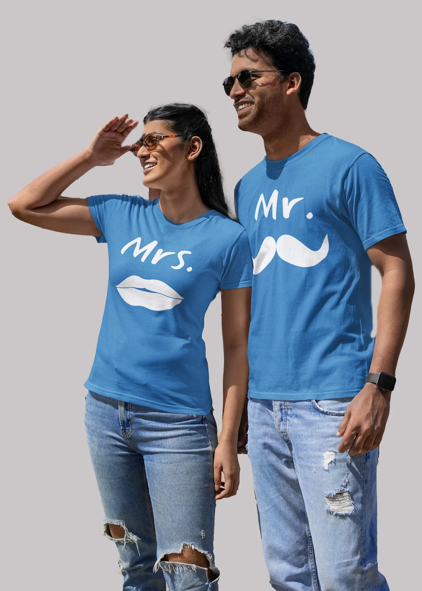 Mr And Mrs Crazy Printed Couple T-shirt