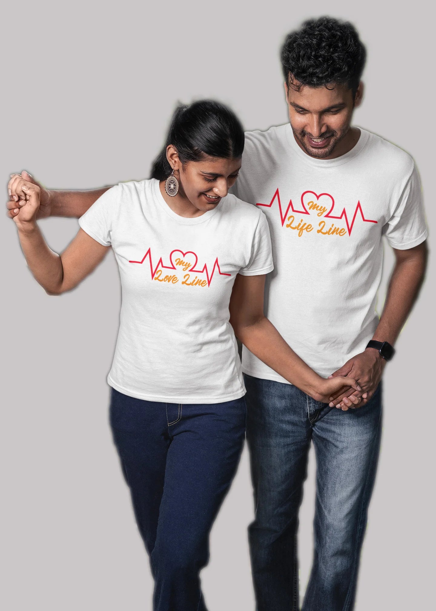 My life or love line Right Printed Couple T-shirt