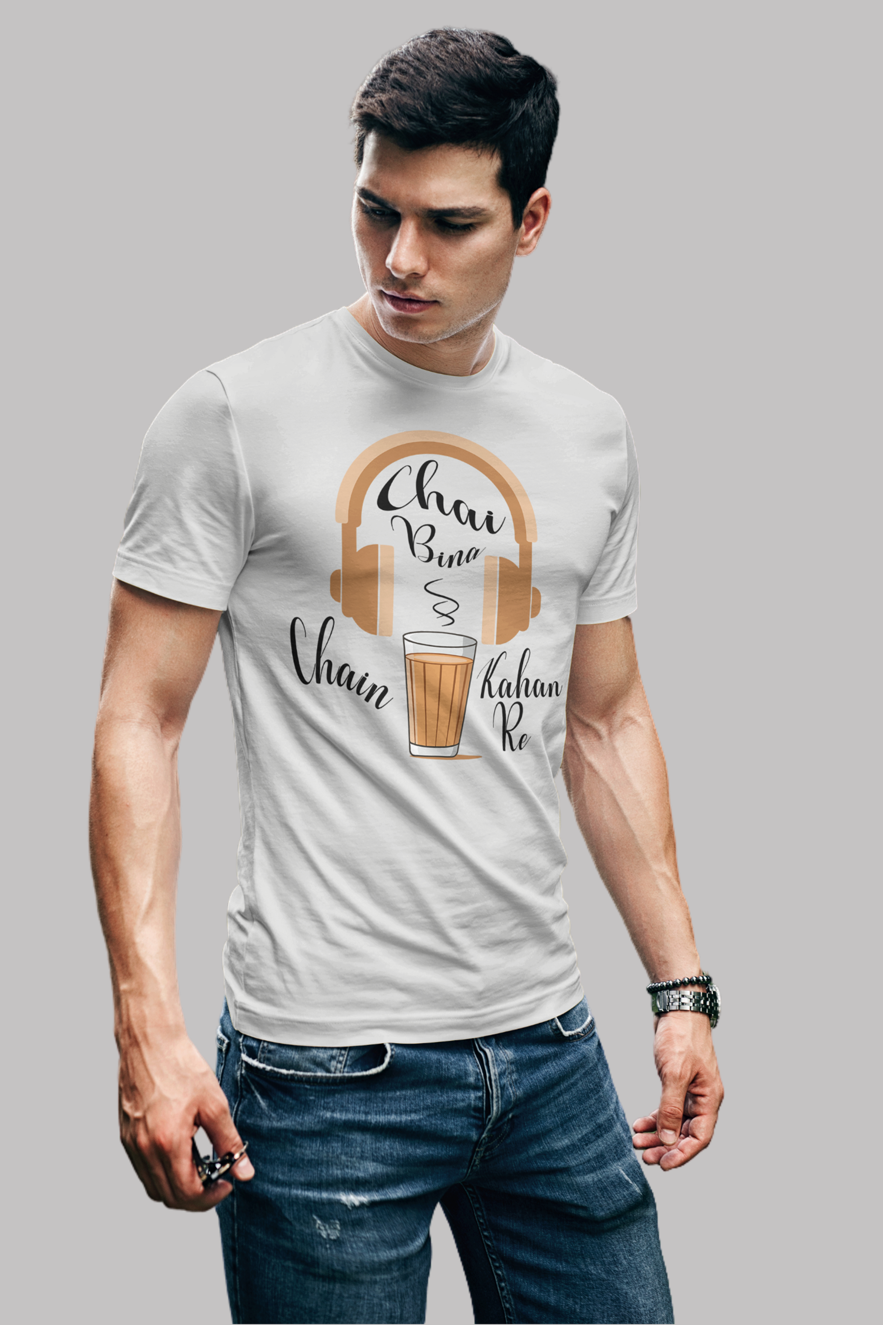 Chai bina chain kaha re Printed Half Sleeve Premium Cotton T-shirt For Men