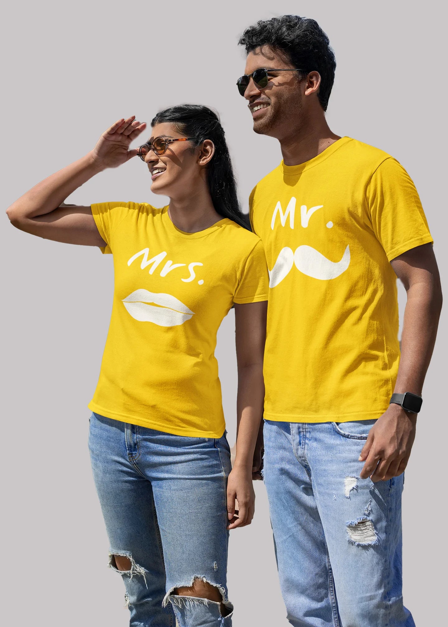 Mr And Mrs Crazy Printed Couple T-shirt