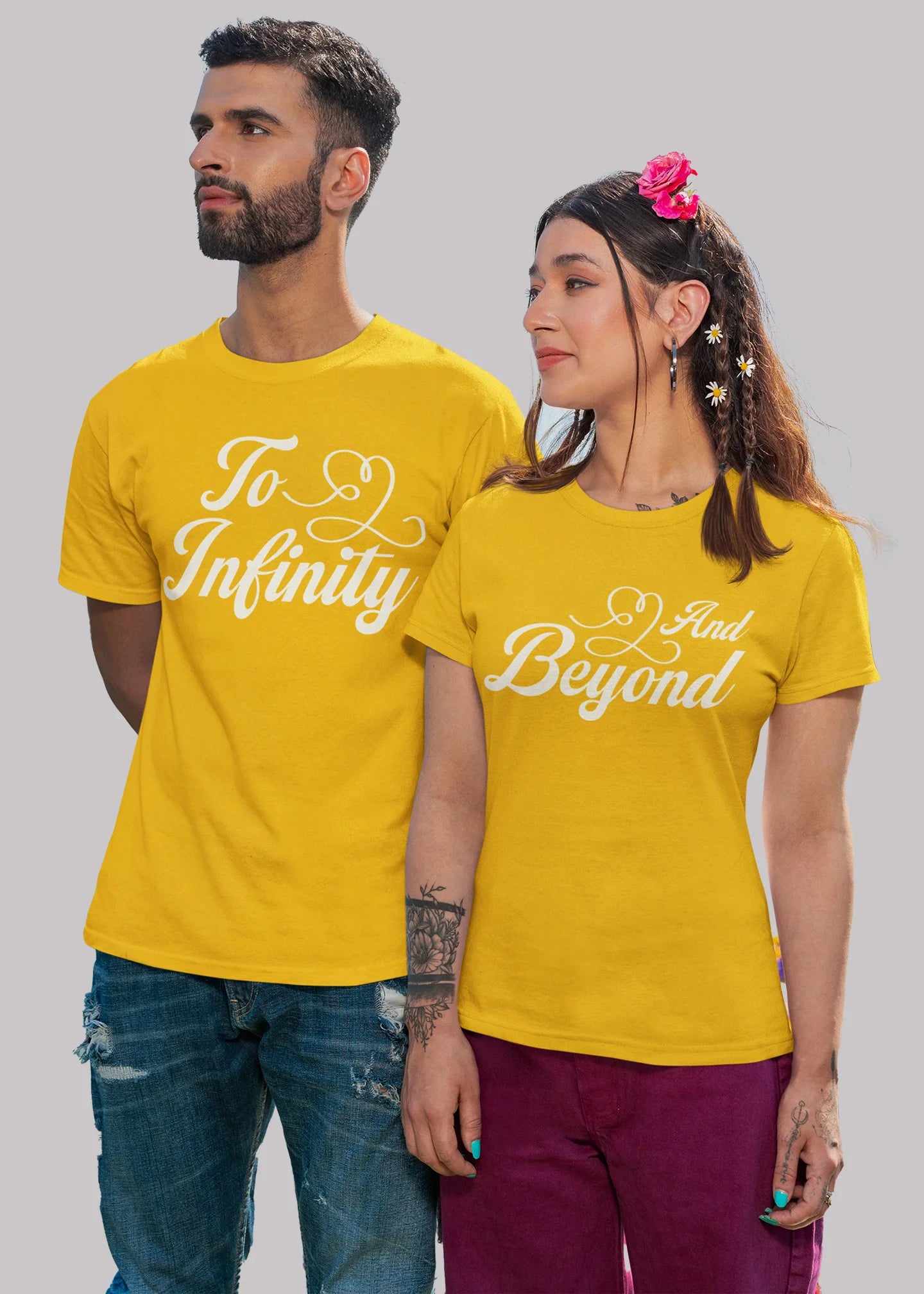 To infinity and beyond Printed Couple T-shirt