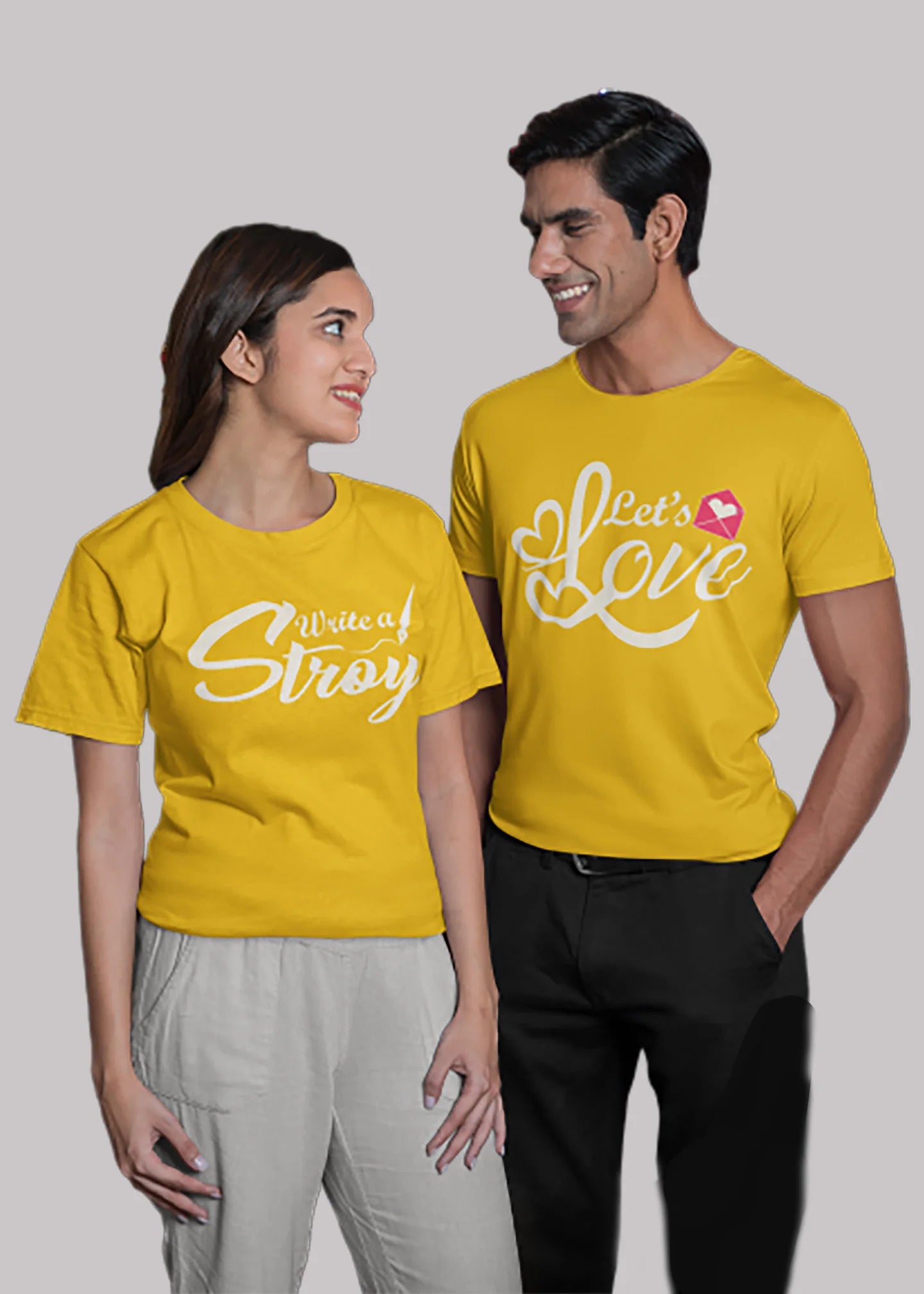 Lets love write a story Printed Couple T-shirt