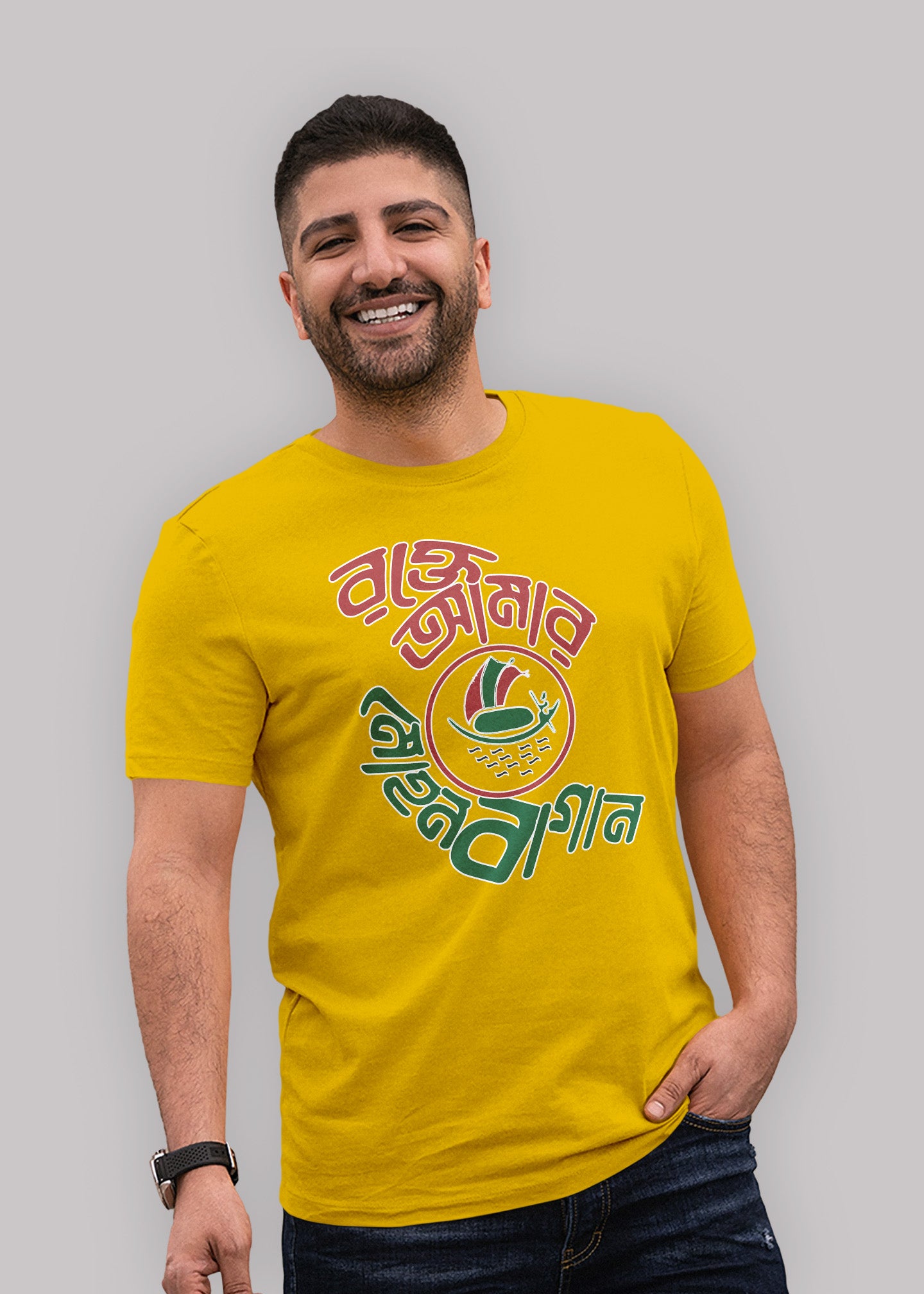 Rokte Amar Mohun Bagan bengali Printed Half Sleeve Premium Cotton T-shirt For Men