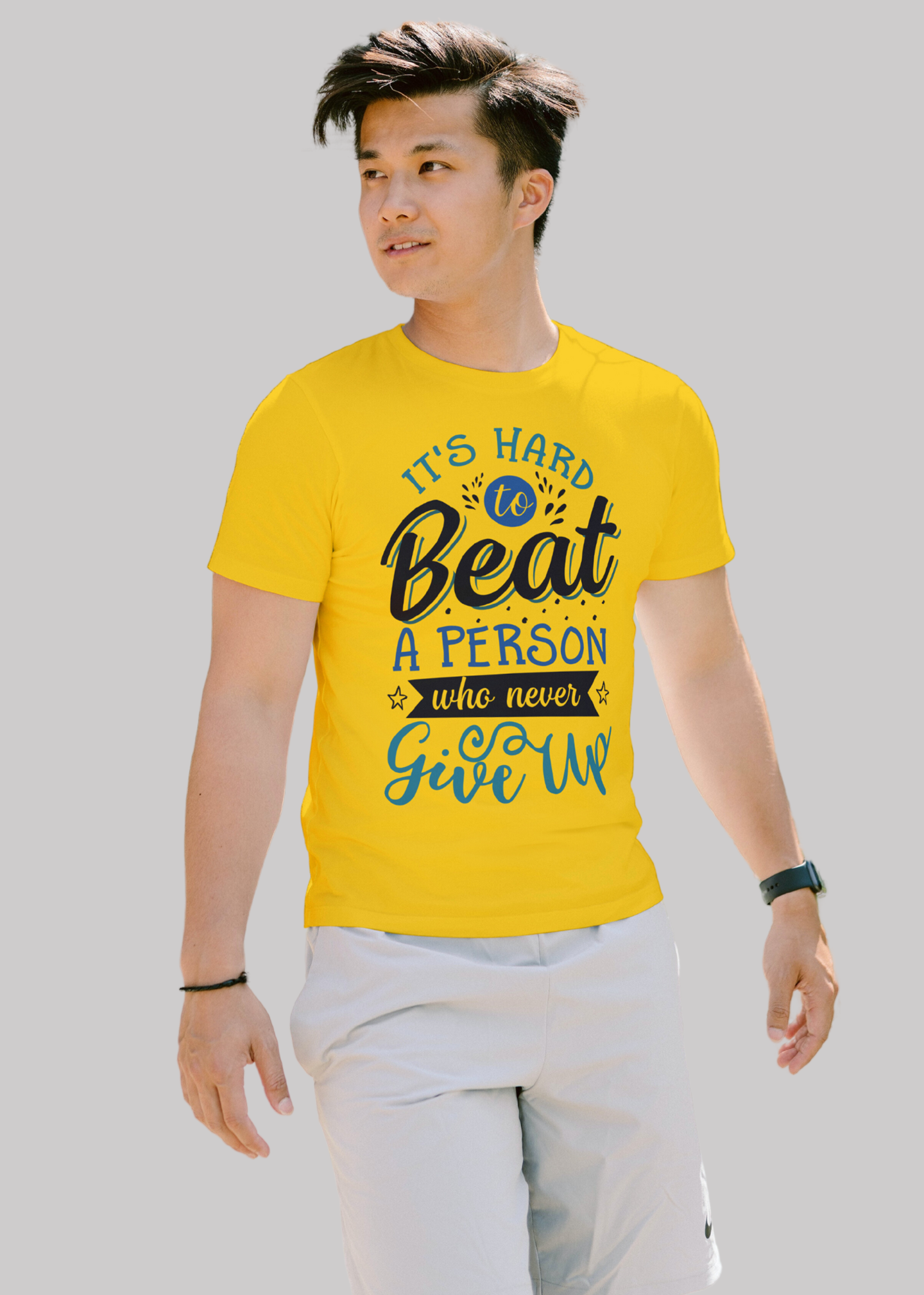 It's hard to beat a person who never give up Printed Half Sleeve Premium Cotton T-shirt For Men