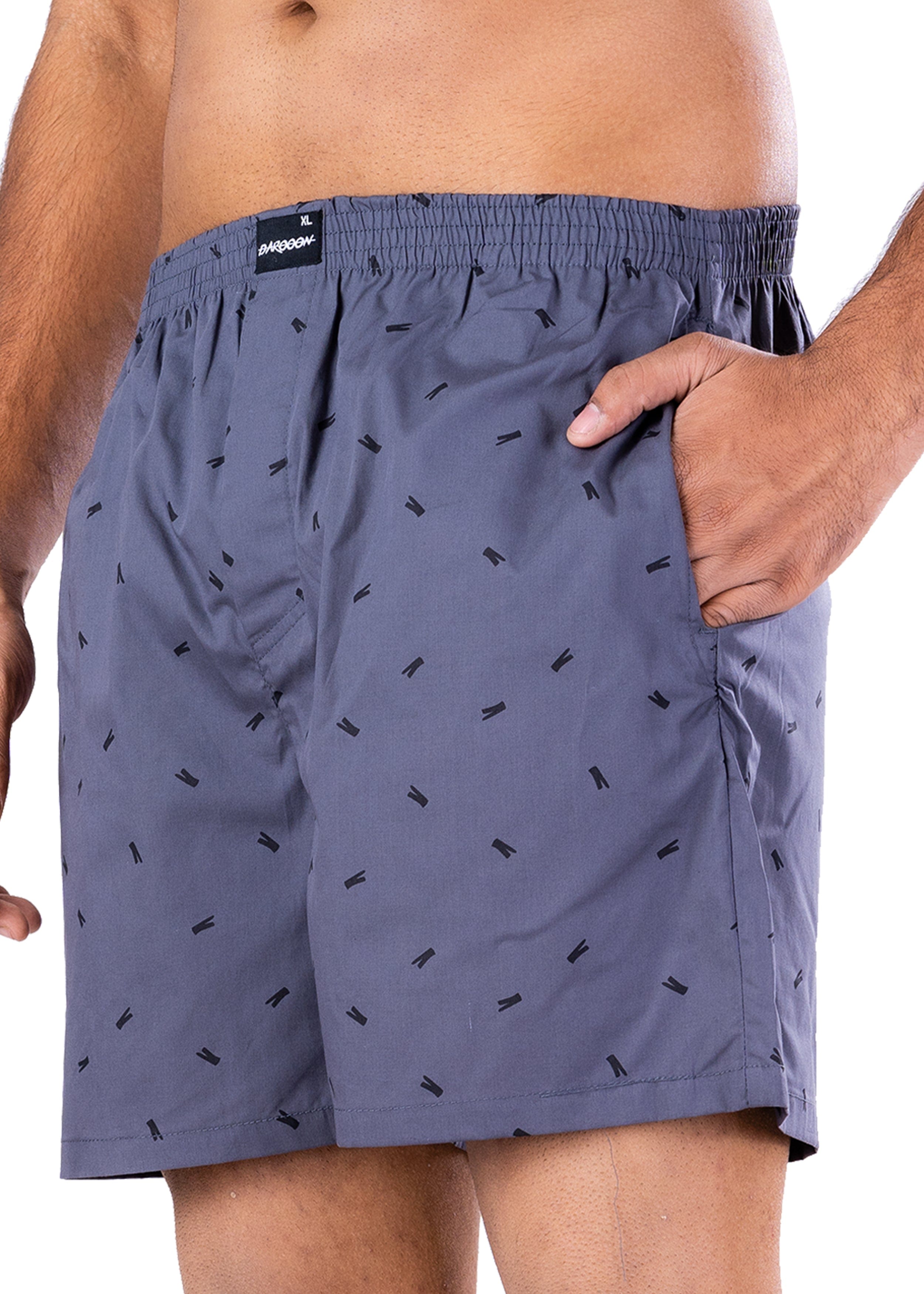 Abstract Pattern Printed Grey Cotton Boxer For Men