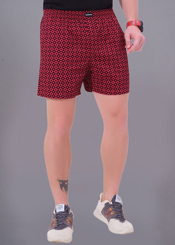 Cards Printed Maroon Cotton Boxer For Men