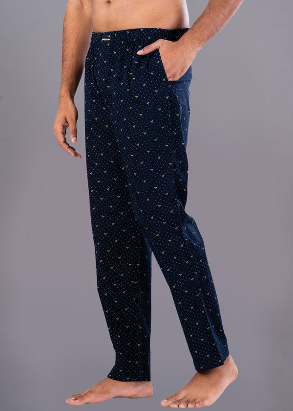 Golden Dot Printed navy blue Cotton Pyjama For Men